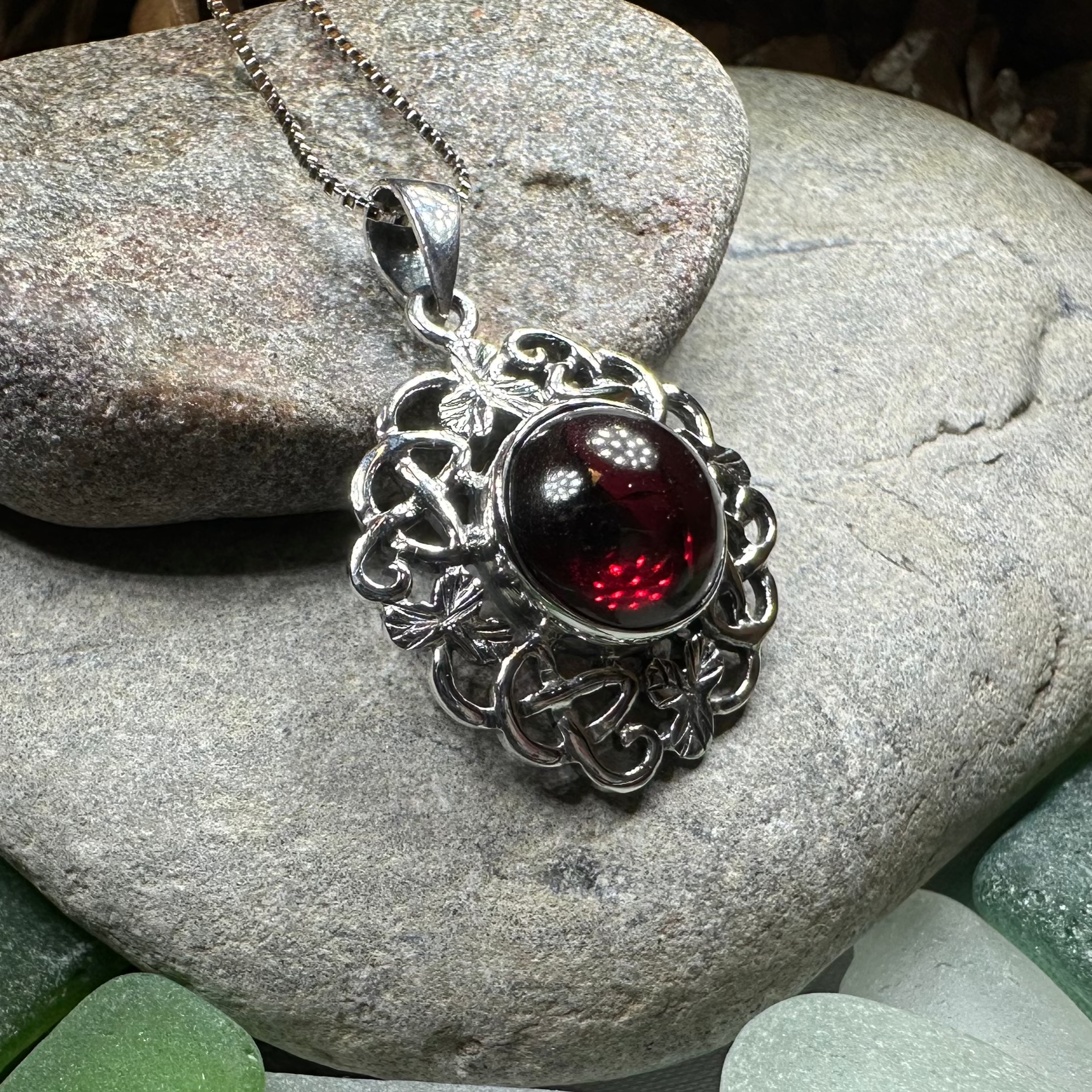 Elegant Elena Shamrock Garnet Pendant Necklace for Women - Sterling Silver Irish Jewelry Gift for St. Patrick's Day, Birthday & Anniversary - Perfect for Parties, Weddings & Special Occasions