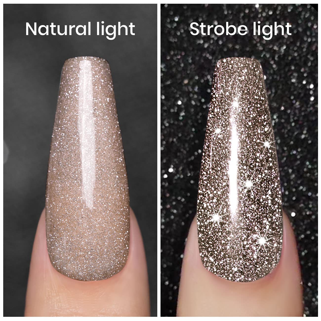 RARJSM Reflective Glitter Gel Polish - Sparkly Nude Brown for Winter Nails | UV LED Curing for DIY & Salon Use