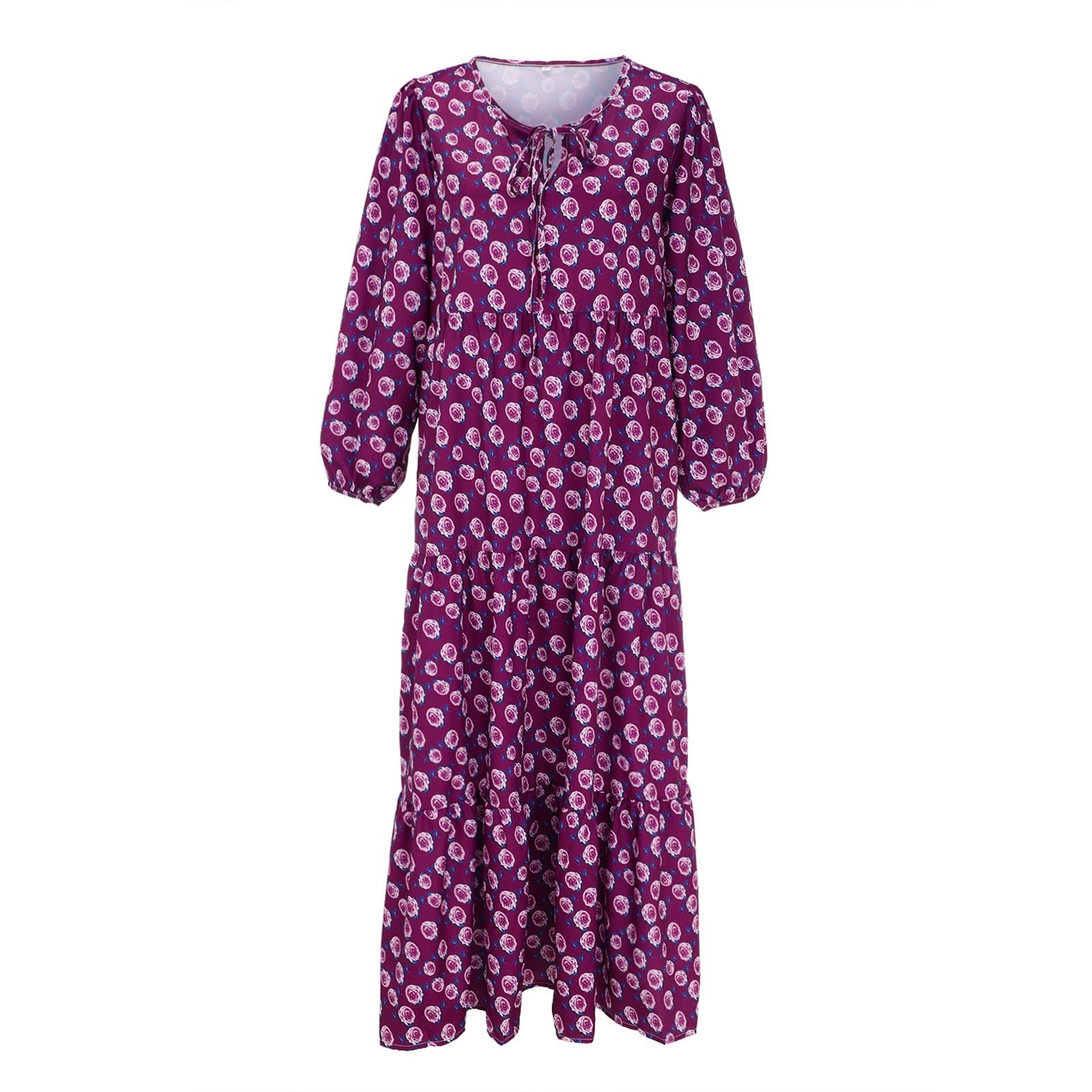 Boho Summer Dresses for Women - Casual Puff Sleeve V-Neck Ruffle Flowy Maxi Dress | Beach Vacation, Outdoor Date, Music Festival & Tropical Getaway Outfit