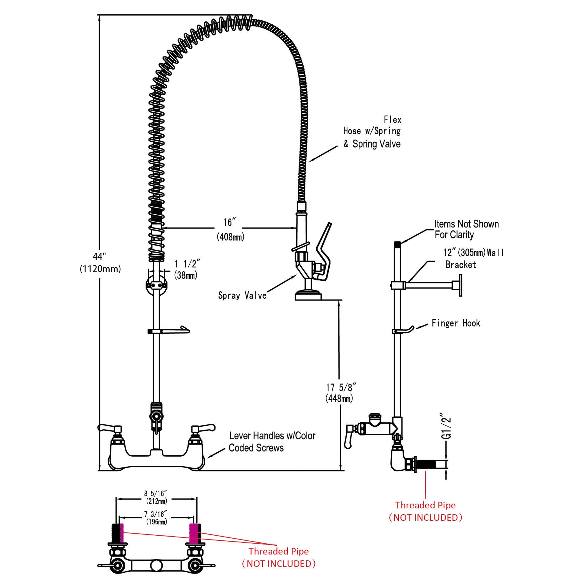 2 Pack Commercial Kitchen Sink Faucet with Sprayer - 44