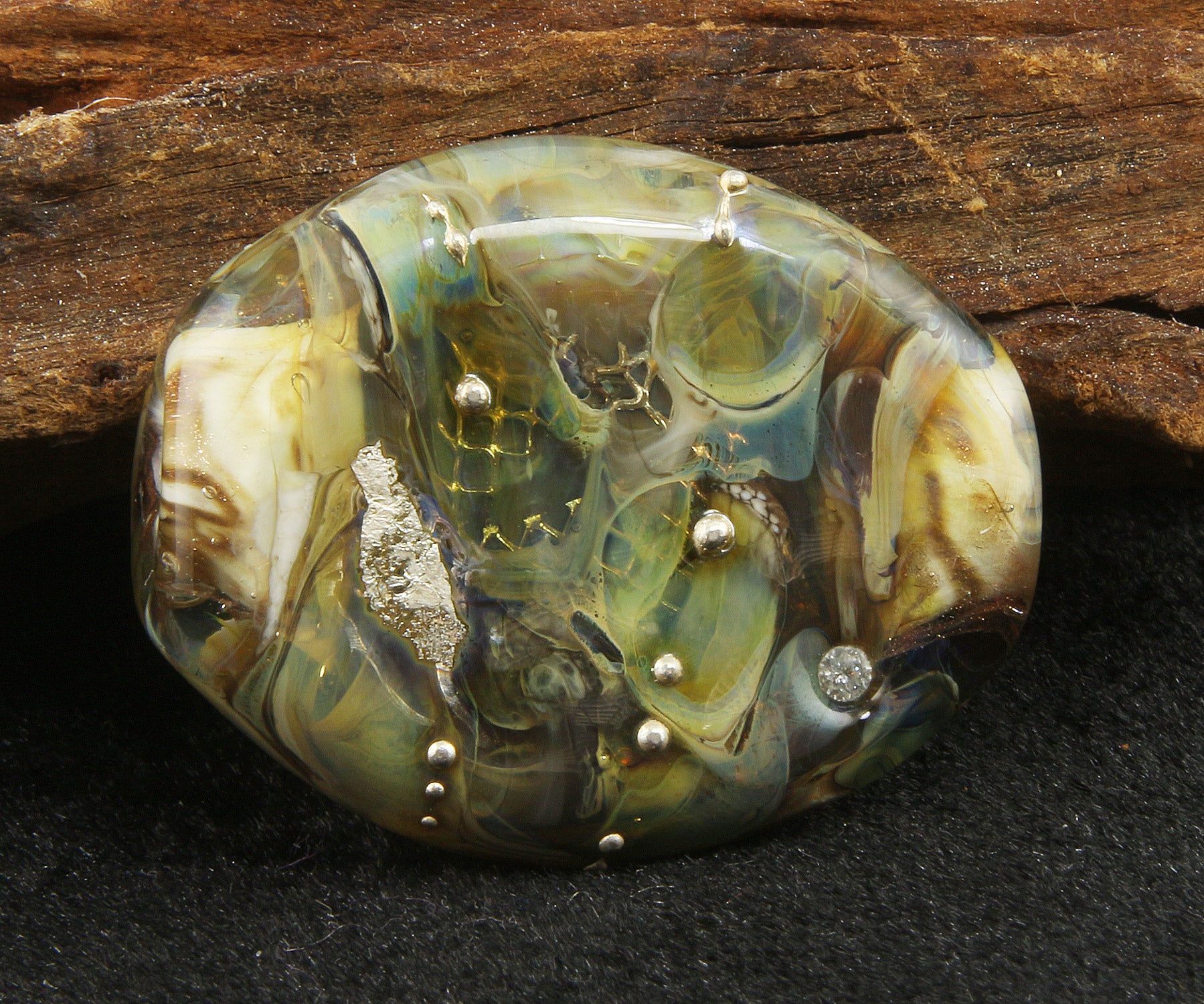 Handmade Green Beige Lampwork Glass Focal Bead - SRA Certified Artisan Jewelry Component for Necklaces, Bracelets & DIY Crafting