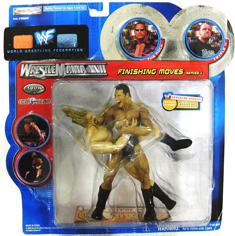 WWF Jakks Pacific Finishing Moves Series 1 The Rock & Triple H Action Figures - 2000 Collector's Edition in Clear Clamshell - Perfect for WWE Fans, Display & Nostalgic Collectibles