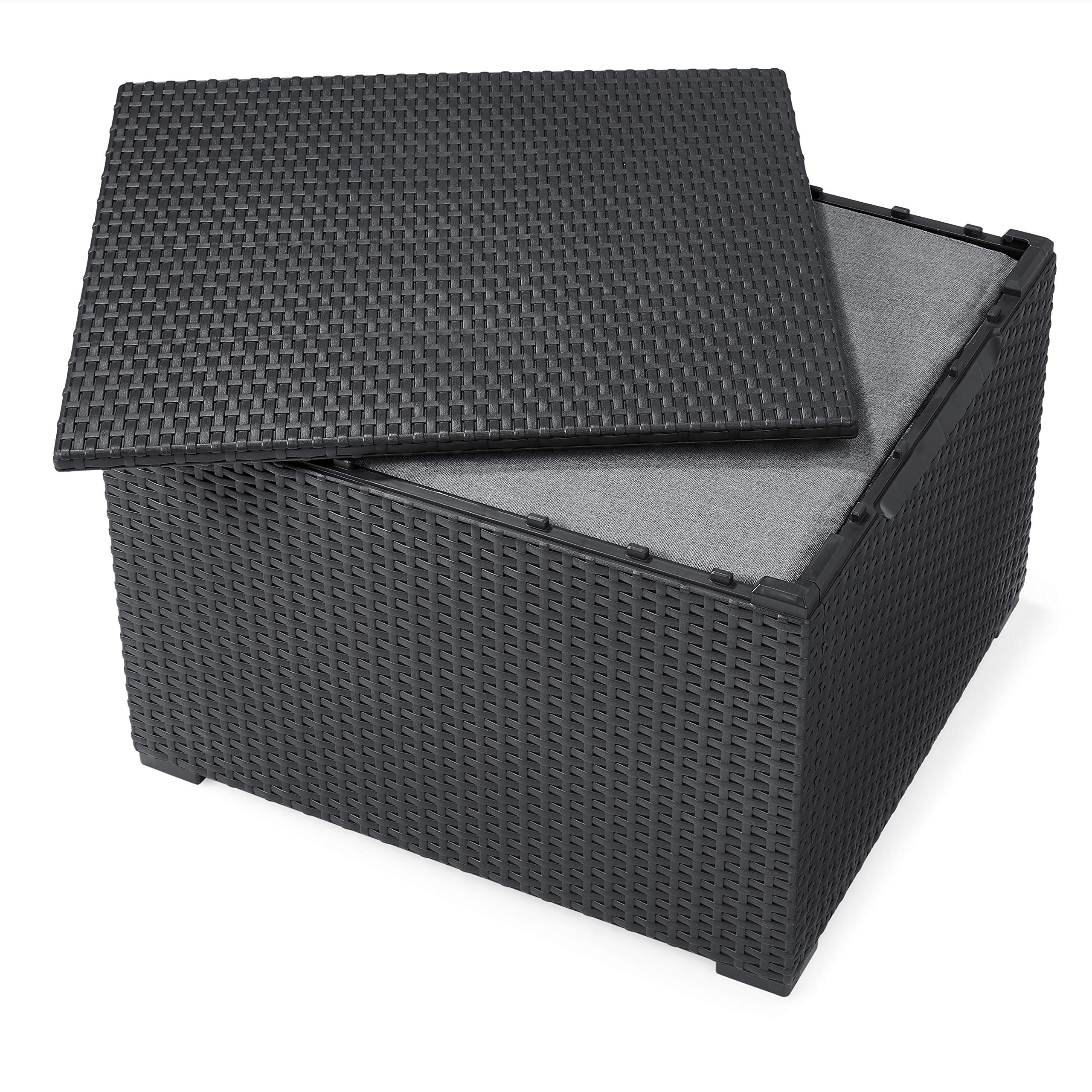 Keter Emma Corfu Outdoor Coffee Table - Weather-Resistant Patio & Garden Furniture for Backyard, Deck, Balcony - Modern Grey Storage Table - Perfect for BBQs, Poolside Relaxation & Entertaining Guests