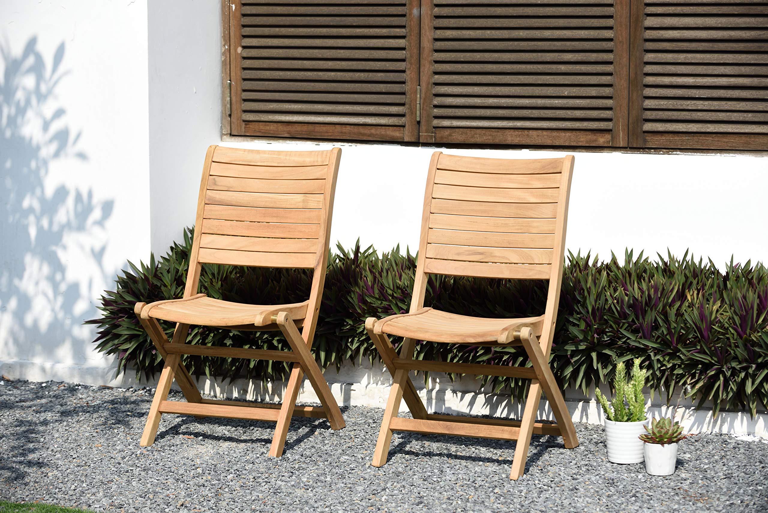 Premium Amazonia Dublin 2-Piece Outdoor Folding Chairs Set | 100% Certified Teak Wood | Patio, Garden, Poolside & Indoor Use | Weather-Resistant & Space-Saving Design