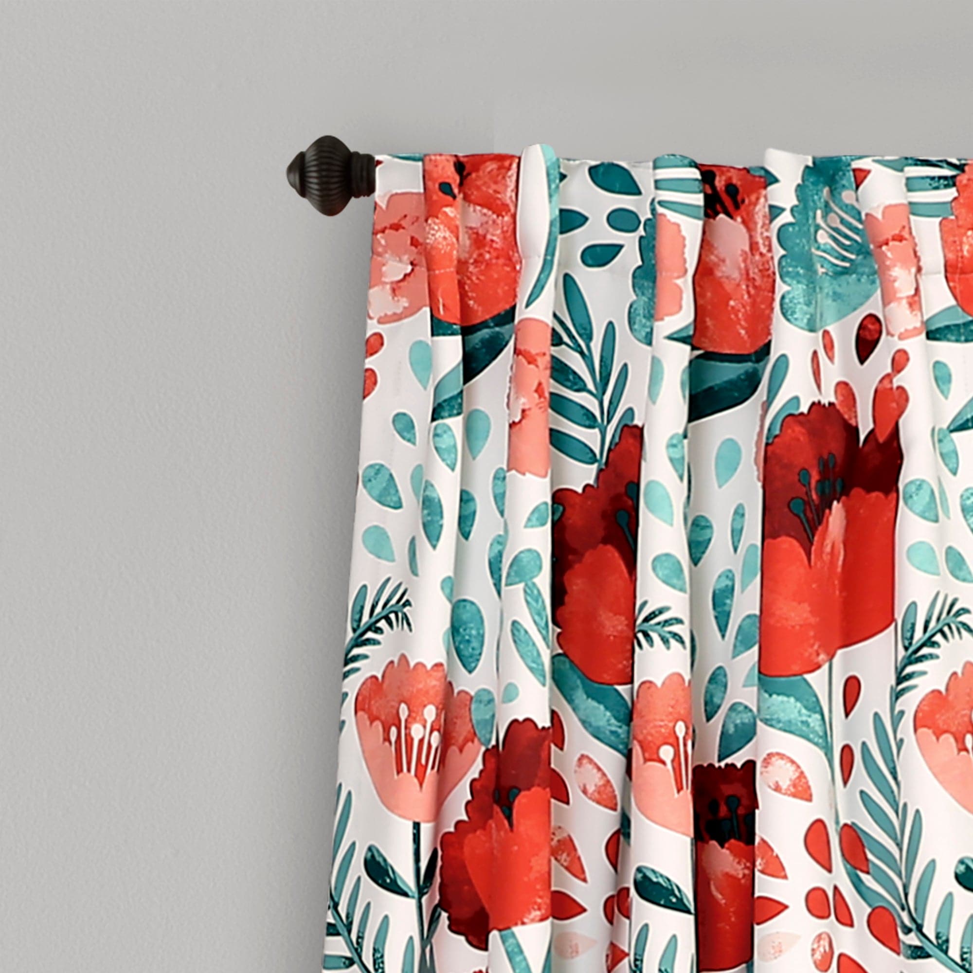 Poppy Garden Light Filtering Window Curtain Panel Set - Floral Sheer Drapes for Living Room & Bedroom - Soft Sunlight & Privacy