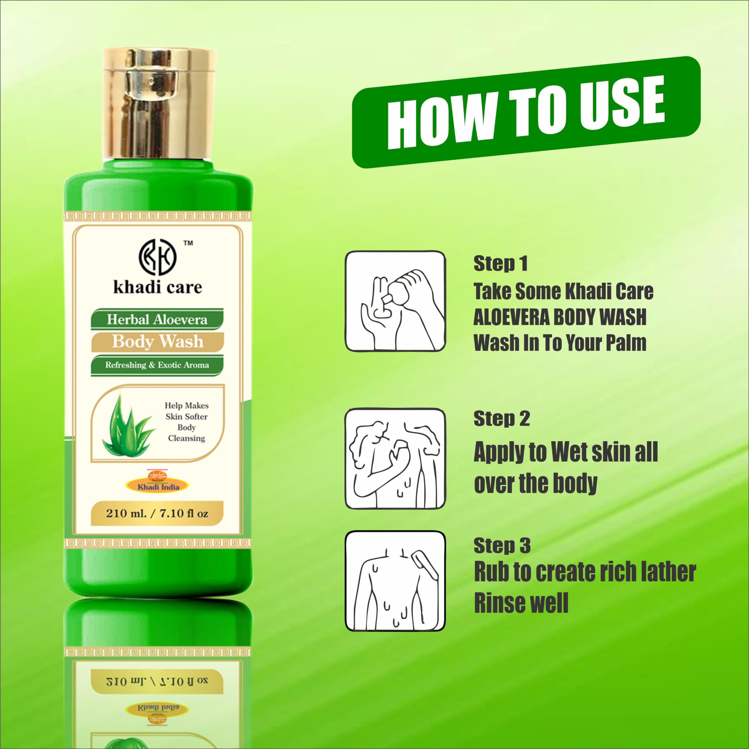 Khadi Care Herbal Aloe Vera Body Wash for Soft & Hydrated Skin | Refreshing Exotic Aroma | 210ml | Perfect for Daily Shower & Spa Relaxation at Home