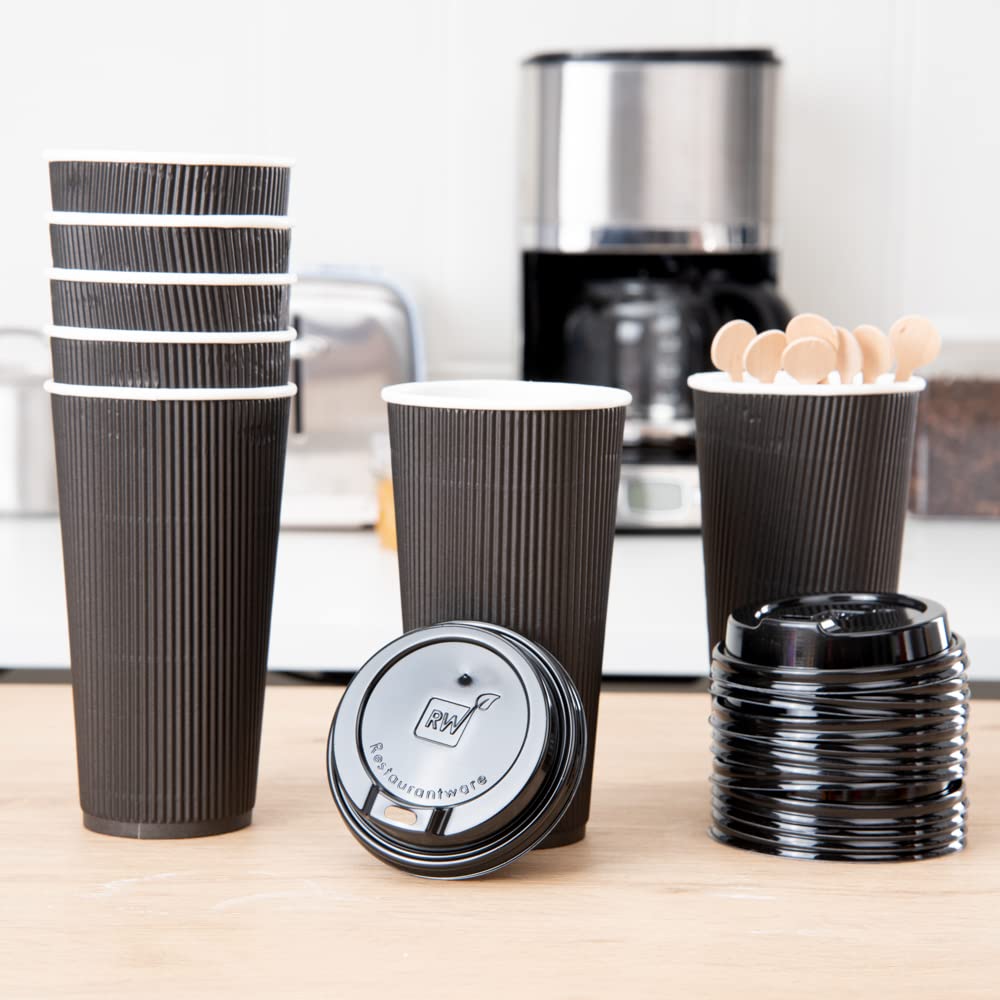 500-Count Disposable Black Coffee & Tea Cup Lids - Fits 8, 12, 16, 20 oz Cups | Recyclable Polystyrene Lids for Coffee Shops, Juice Bars & Takeout | Perfect for Hot/Cold Beverages & On-the-Go Drinks