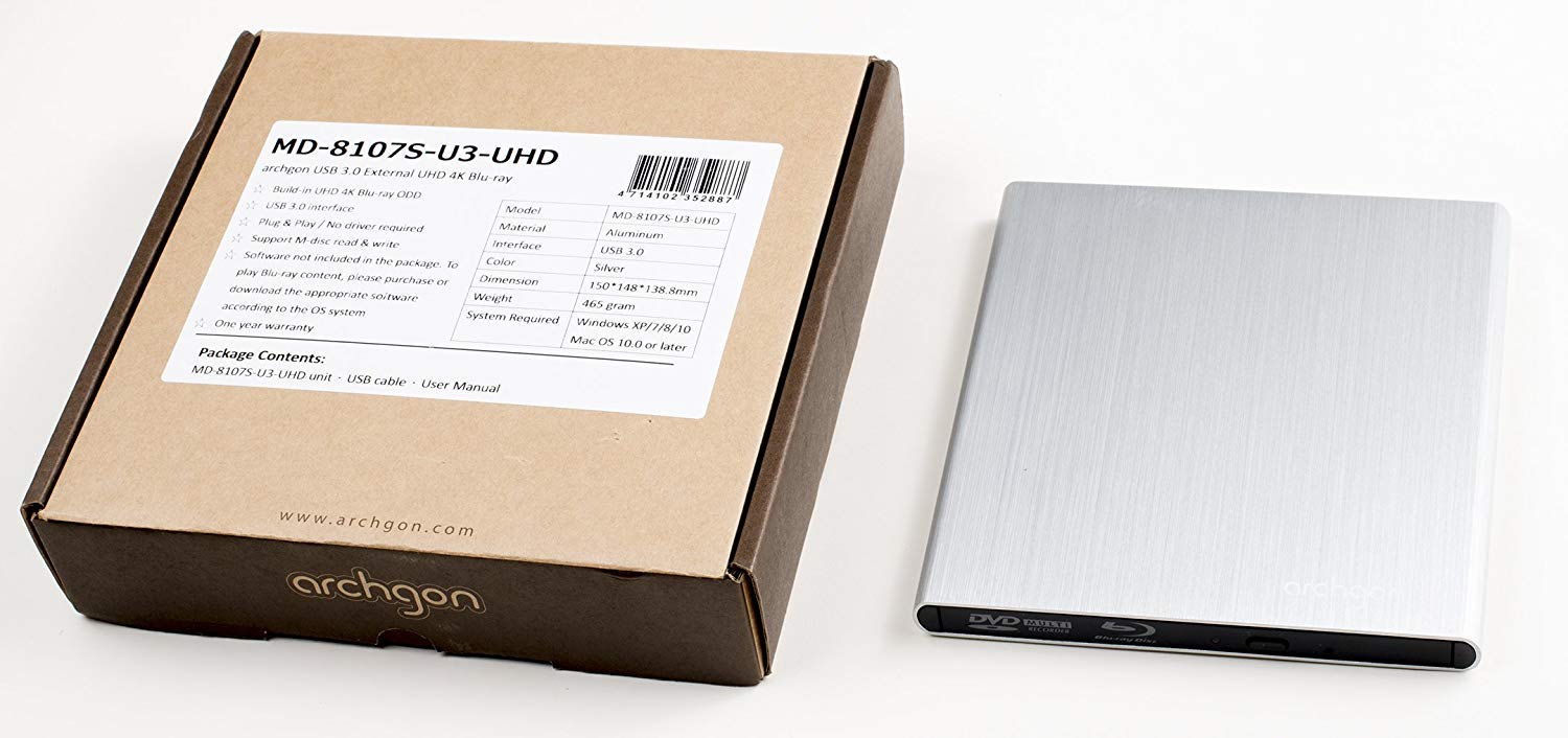 Premium Aluminum External USB 3.0 UHD 4K Blu-Ray Writer Super Drive for PC & Mac - Watch Movies, Backup Data & Burn Discs with High-Speed Performance