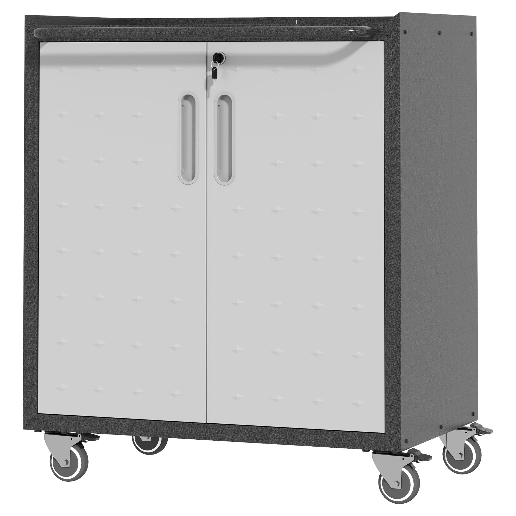 Heavy-Duty Metal Storage Cabinet with Wheels - Rolling Tool Cabinet with Lockable Doors & Adjustable Shelves for Garage, Workshop, or Office Organization - Easy Assembly (Black & Grey)