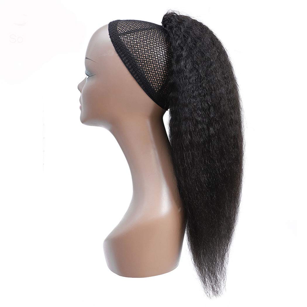 12 Inch Brazilian Virgin Human Hair Ponytail Extension - Afro Kinky Straight Yaki Texture for Black Women | Natural Black Color Remy Hair | Perfect for Daily Wear, Parties & Protective Styles