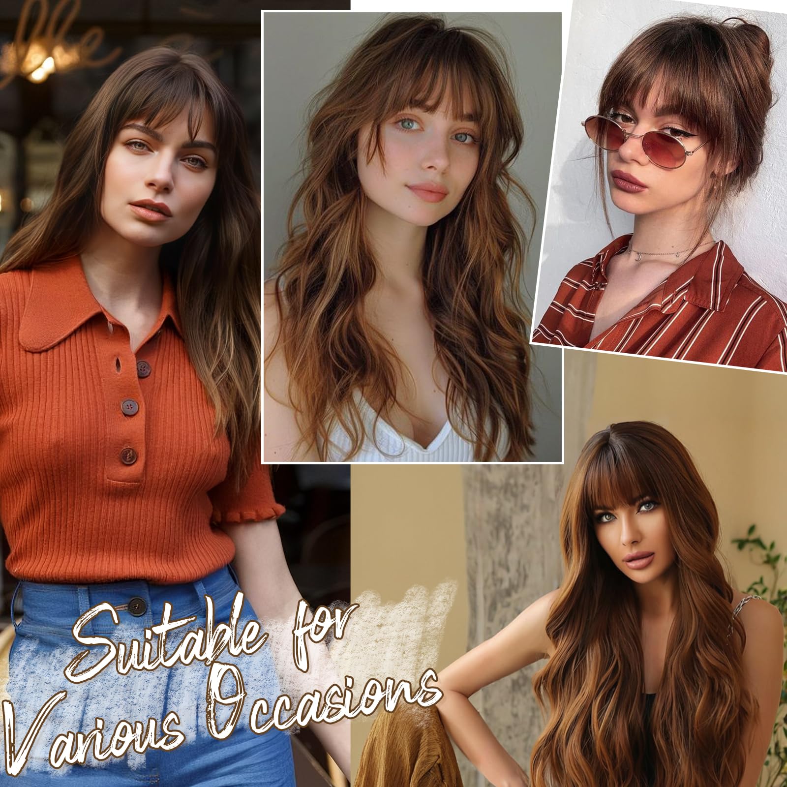 BARSDAR Clip-in Bangs for Women - Real Human Hair Wispy Fringe Extensions, Medium Brown with Temples | Perfect for Daily Wear, Cosplay & Hairstyle Transformations