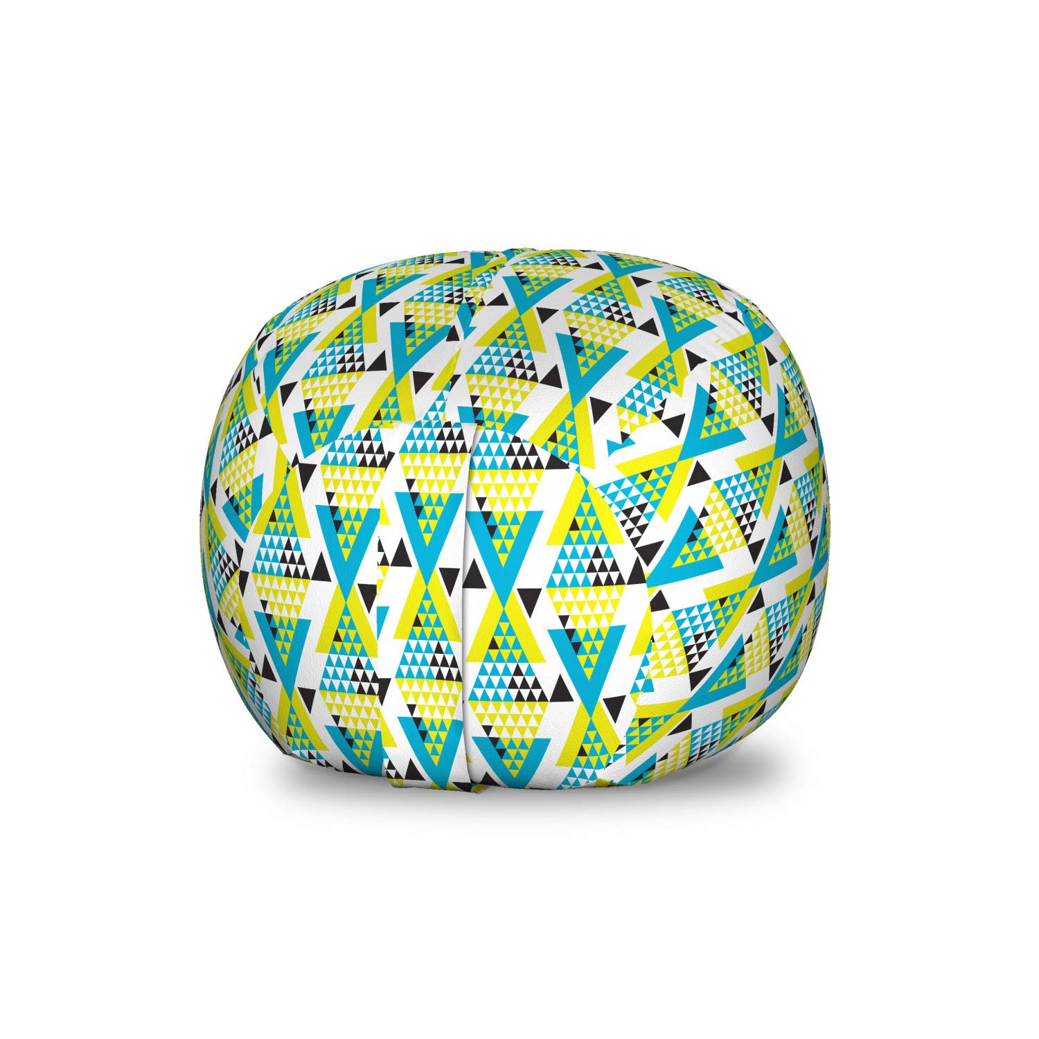 Ambesonne Geometric Storage Toy Bag Chair - Contemporary Tribal Inspired Vertical Triangle Design, Washable Stuffed Animal Organizer for Kids Room, Small Size in Sea Blue & Yellow - Perfect for Playroom Organization & Kids Bedroom Decor