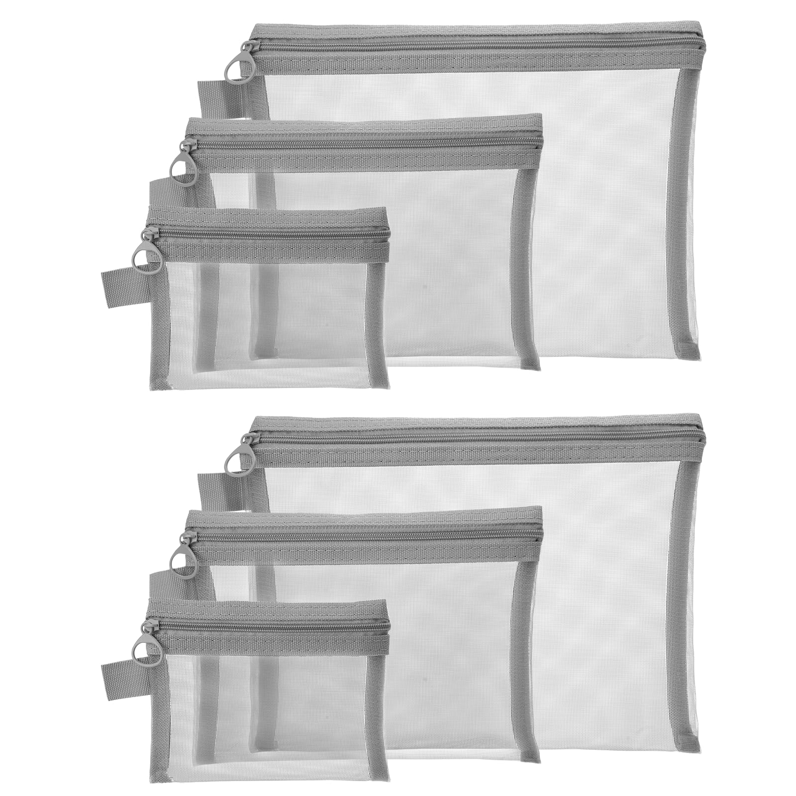 6-Piece Grey Mesh Cosmetic Bags with Zipper - Small Makeup Organizer Pouches for Travel, Toiletries & Jewelry Storage | Durable Zippered Mesh Pouch Set for Women & Teens | Perfect for Gym, School & Daily Essentials Organization | Ideal for Traveling, Home Storage and Gift Giving