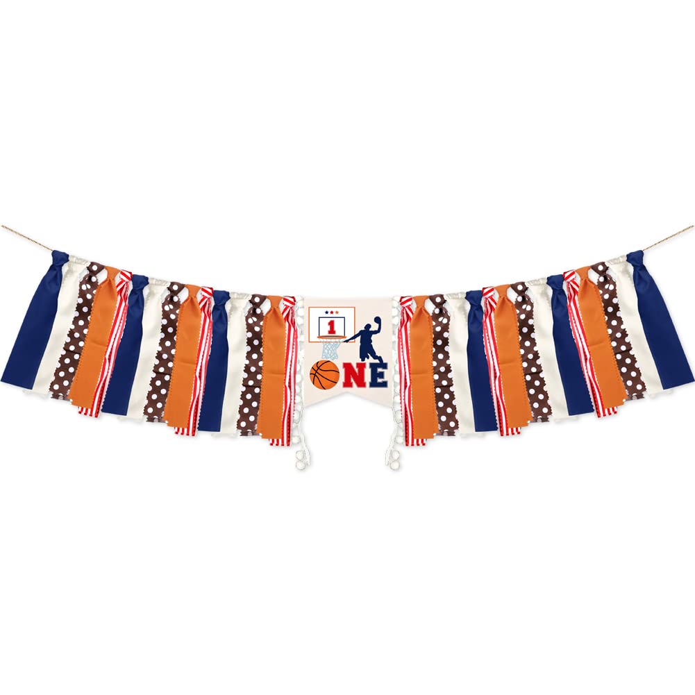 Basketball Theme High Chair Banner for 1st Birthday Party - Burlap Decorations & One Year Old Party Supplies | Perfect for Baby's First Birthday, Sports-Themed Celebrations & Photo Backdrops