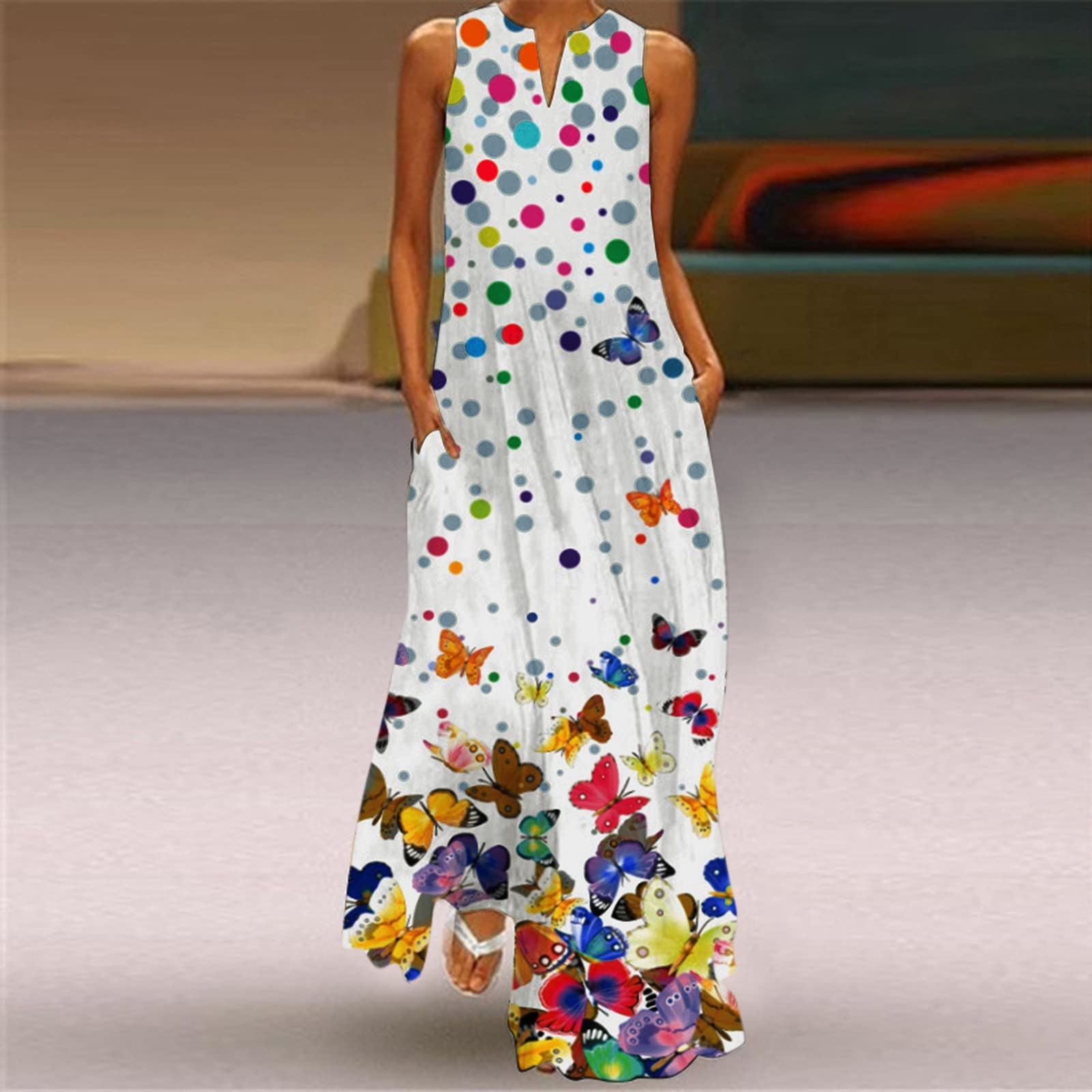 Boho Maxi Dress for Women - Flowy Sleeveless Summer Dress with Floral Print | Perfect for Weddings, Parties & Casual Outings | Lightweight Comfortable Beach Dress