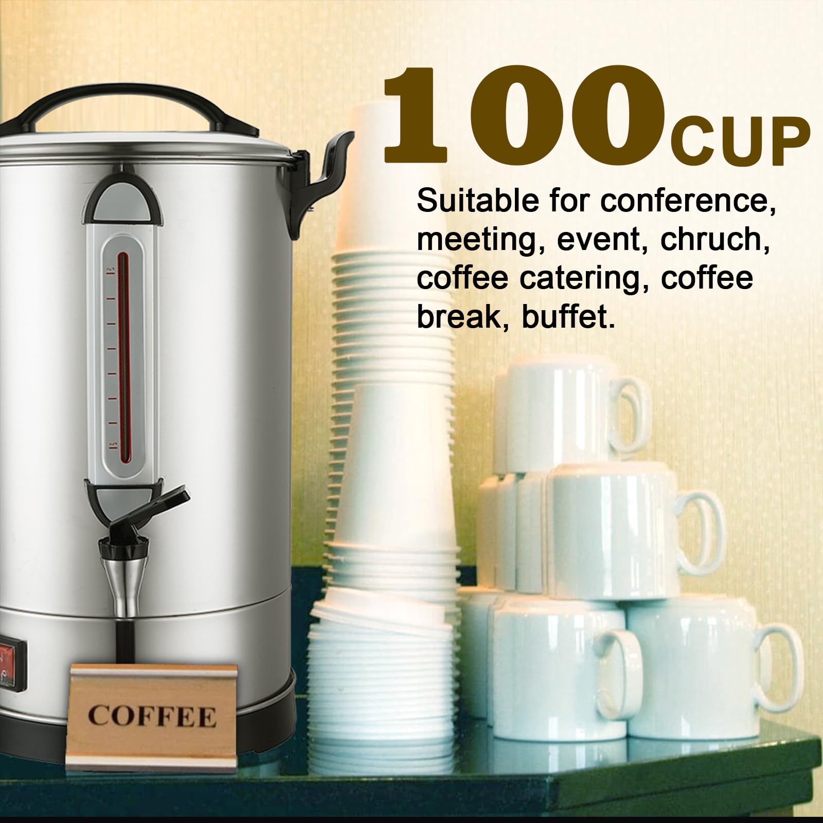 100 Cup Commercial Coffee Maker - 4.2Gal Stainless Steel for Weddings & Events