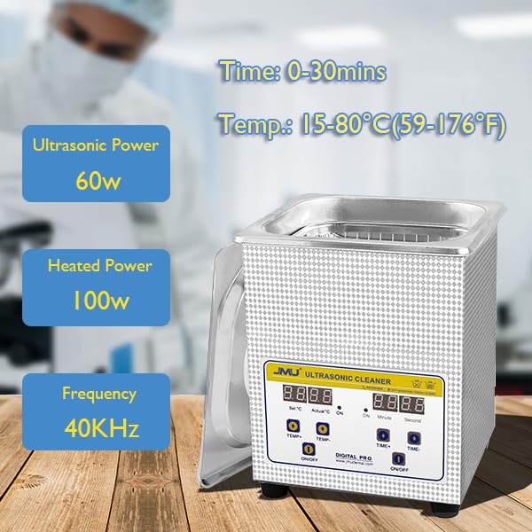 JMU 2L Professional Ultrasonic Cleaner with Digital Timer & Heater - Jewelry, Watch, Glasses, Circuit Board, Dental Tools Cleaning for Home & Commercial Use
