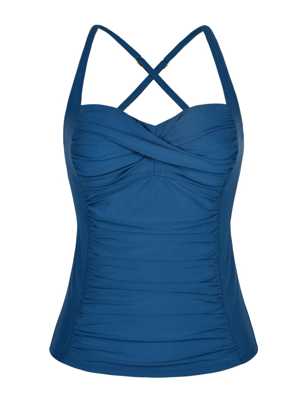 Hilor Women's Tankini Swimsuits - Ruched Front Twist Retro Bathing Suits for Beach, Pool & Vacation | High Waist Bikini Tops for Swimming & Sunbathing