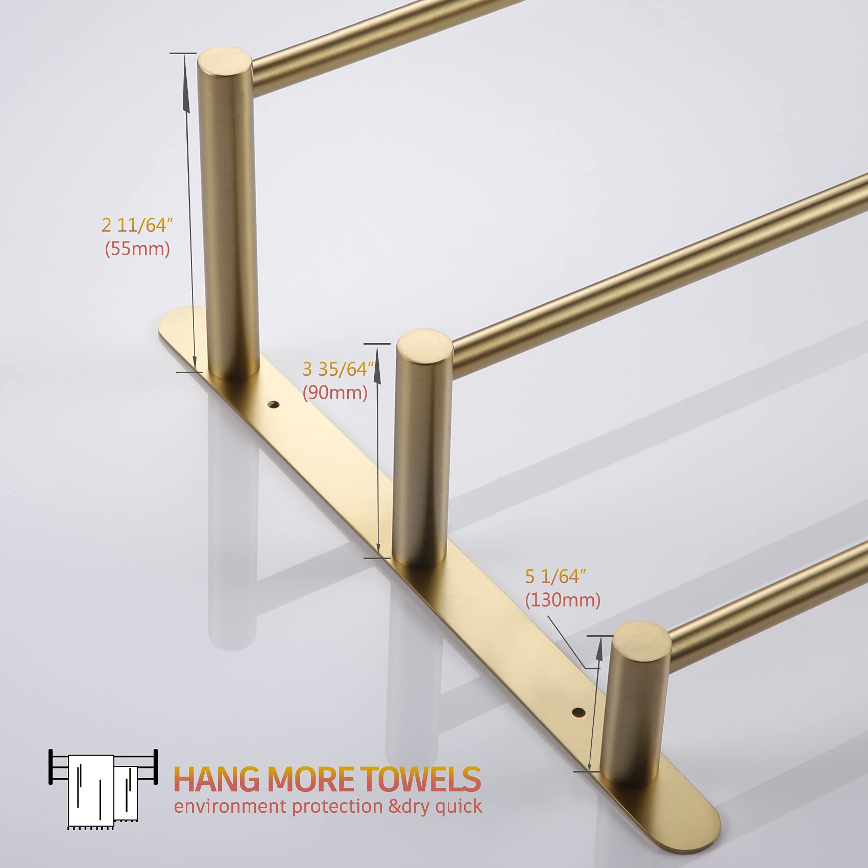 Stainless Steel 3-Tier Ladder Towel Holder - Wall Mounted Bathroom Towel Rack with Shelves (Brushed Gold, B5002BG-L24) - Perfect for Spa, Guest Bathroom & Luxury Home Decor