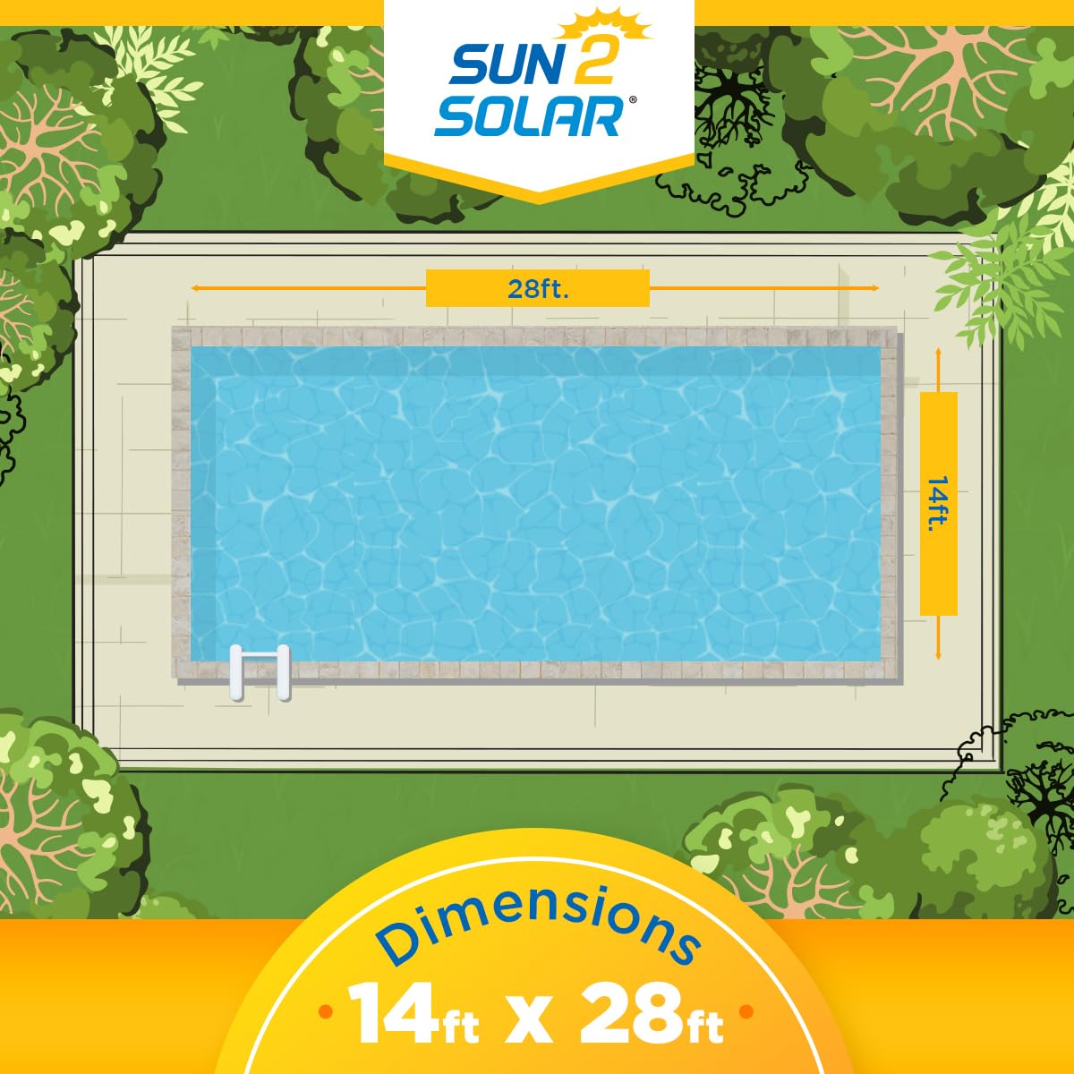 Sun2Solar Blue 14 ft x 28 ft Rectangle Pool Solar Cover | 800 Series Heat Retaining Solar Blanket for Inground & Above Ground Pools | 6 Heavy-Duty Grommets | Energy Efficient Swimming Pool Heating Solution | Perfect for Backyard, Family, and Summer Pool Parties