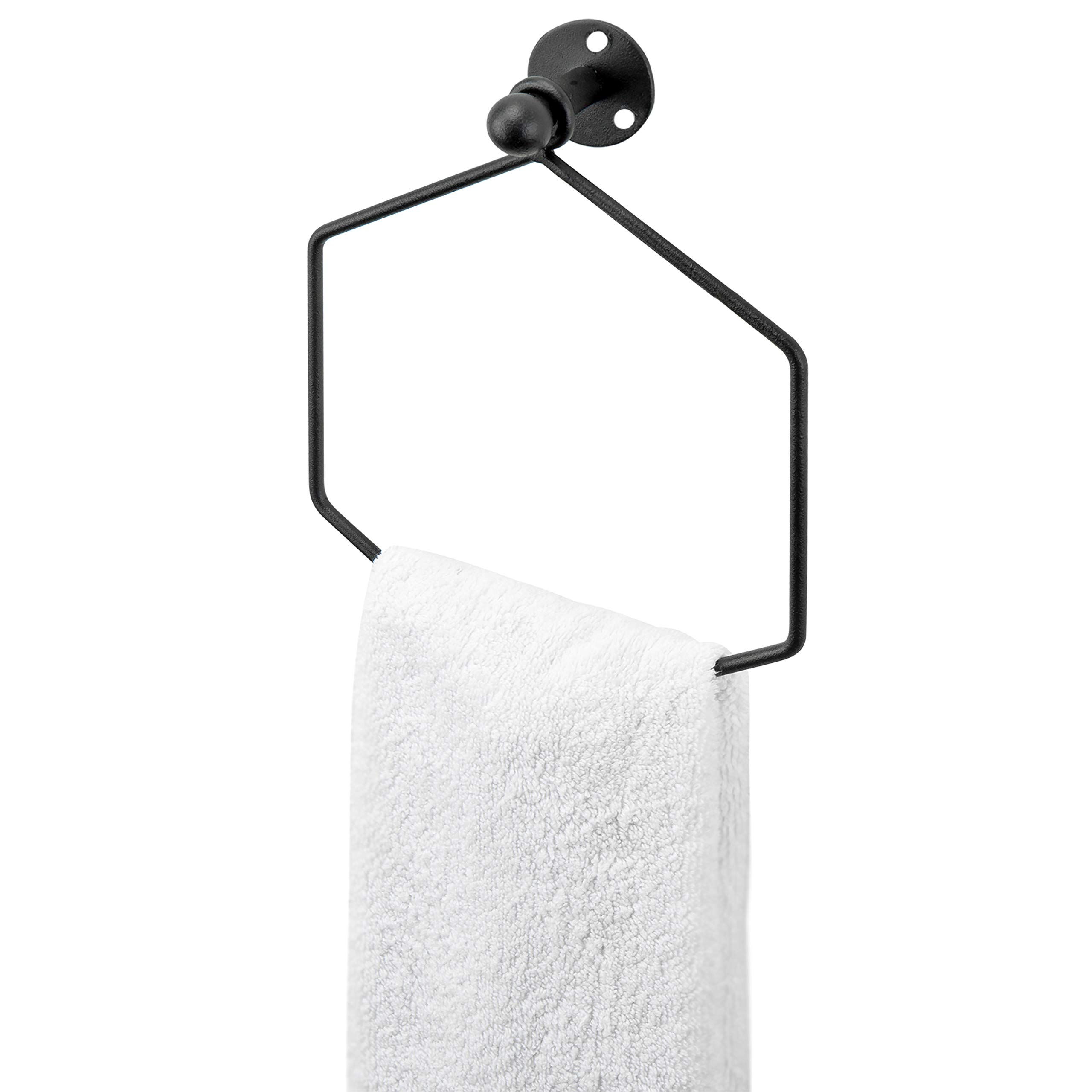 MyGift Matte Black Metal Hexagon Wall Mounted Towel Ring - Industrial Wire Geometric Hand Towel Holder for Kitchen, Bathroom, Laundry Room - Perfect for Modern Farmhouse, Industrial & Minimalist Home Decor