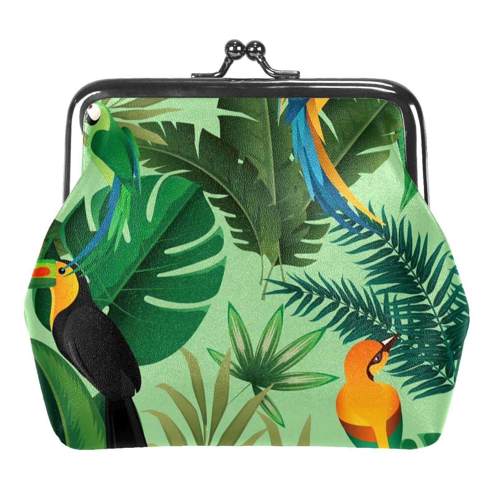 Vintage Tropical Leaves Toucan Bird Coin Purse Mini Wallet - Cute Small Pouch Bag for Women, Girls - Perfect Gift for Travel, Beach, and Everyday Use