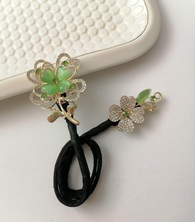 1 Piece Green Rhinestone Lazy Hair Curler Bun Maker - Perfect Hair Bun Tool for Women, Floral Hair Style Accessories, Twist Bun Clips for Party & Wedding (Green Floral) - Great for Special Occasions, Prom, Bridal & Everyday Hairstyling
