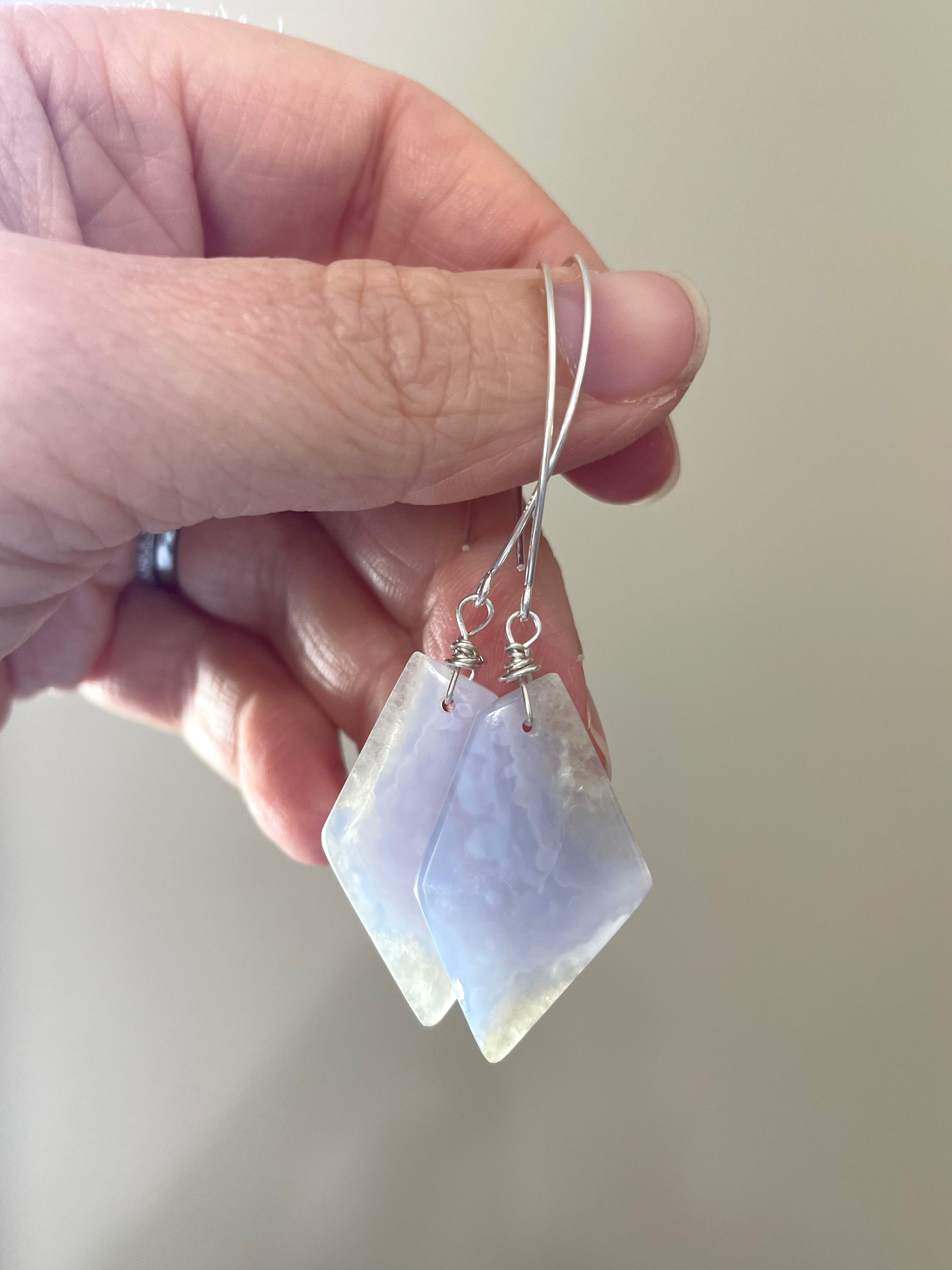 Blue Lace Agate Statement Earrings Sterling Silver - Elegant Dangle Earrings for Women, Handmade Jewelry Gift for Her - Perfect for Weddings, Parties & Special Occasions