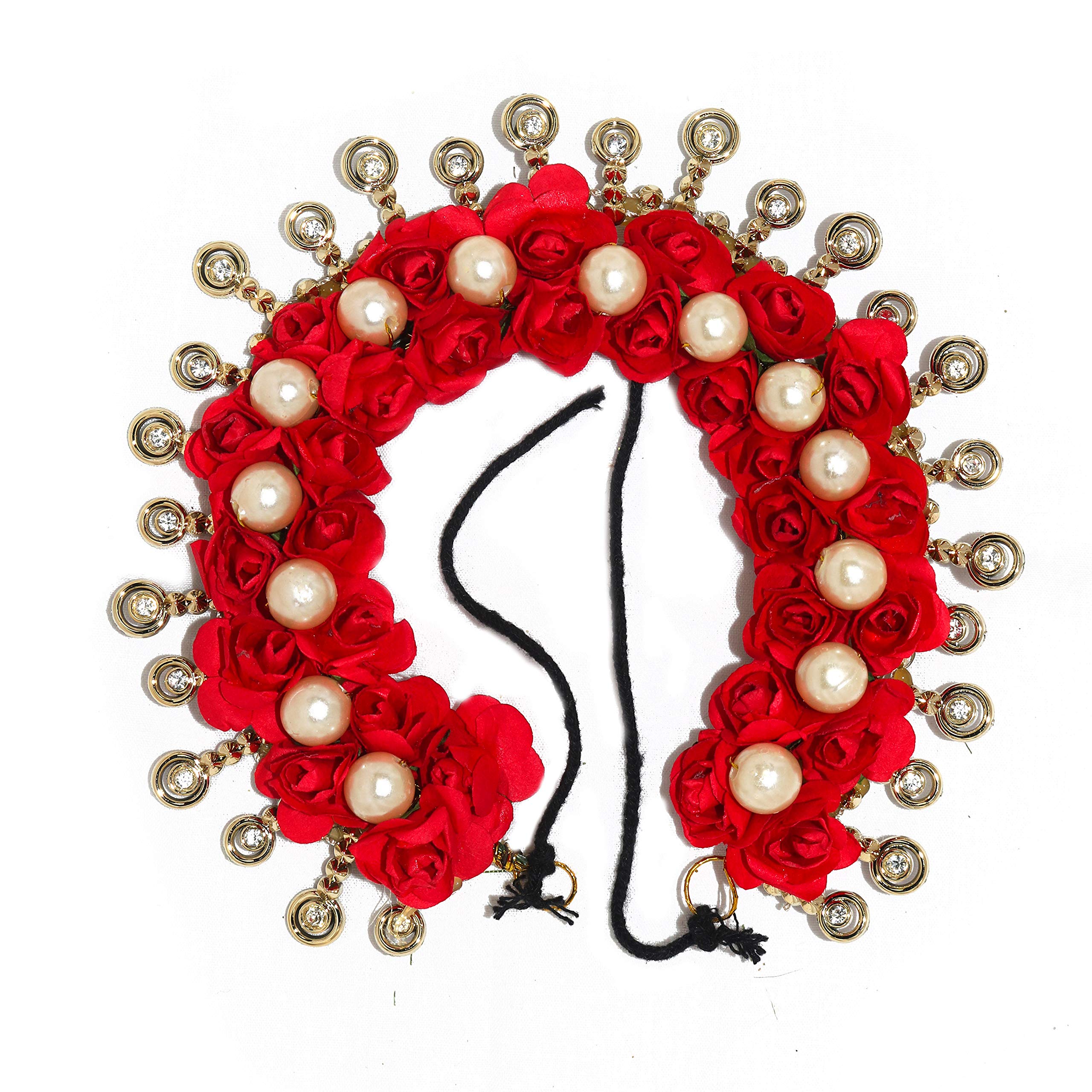 Paradise® Pearl Hair Gajra - Artificial Flower Hair Accessory for Weddings & Special Events - 360° Red Bridal Hair Veni - Perfect for Indian Weddings, Bridal Shower & Cultural Celebrations