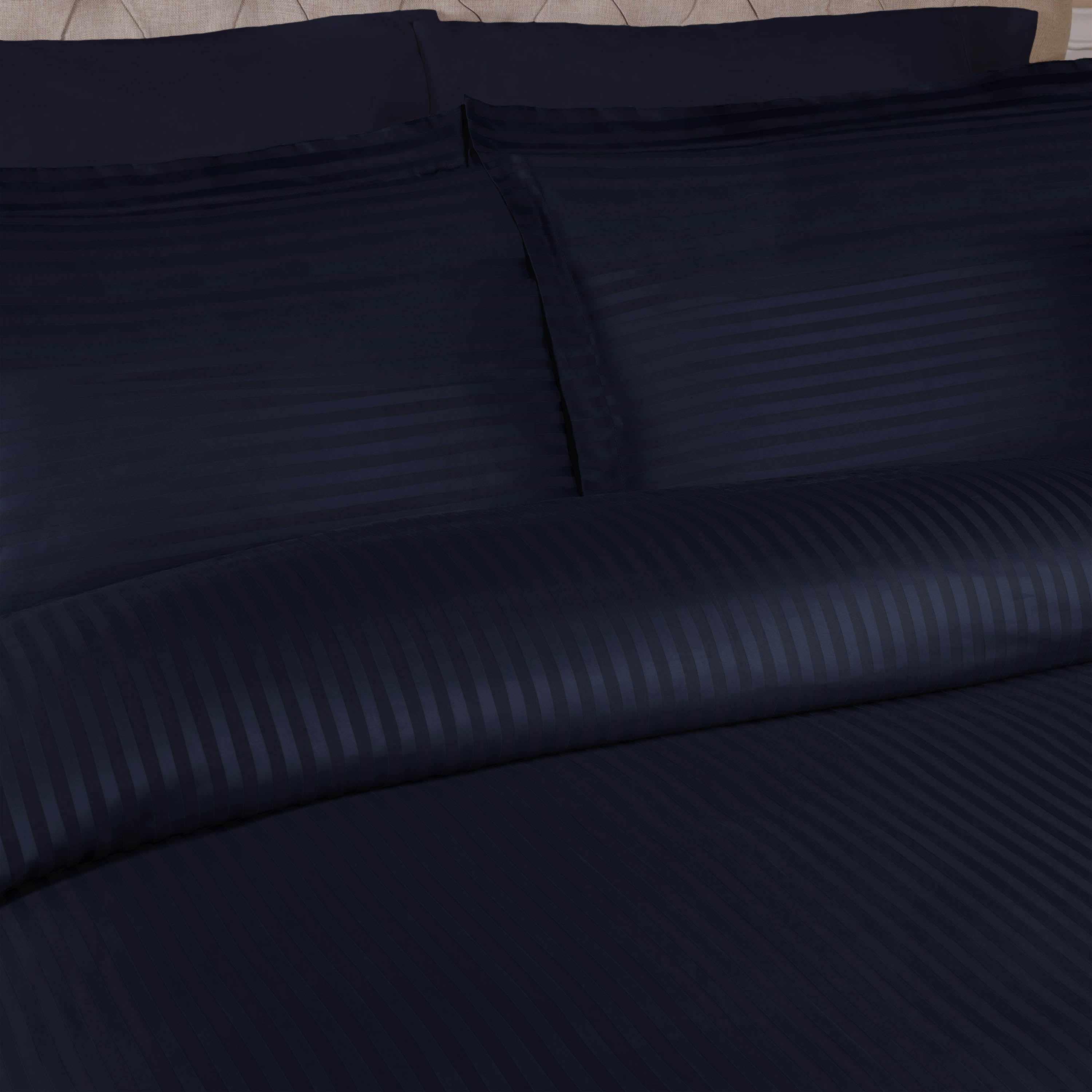 400 Thread Count Lightweight Stripe Egyptian Cotton Duvet Cover Set - Queen Size, Breathable & Soft Bedding for All Seasons - Perfect for Master Bedroom, Guest Room & Hotel Use