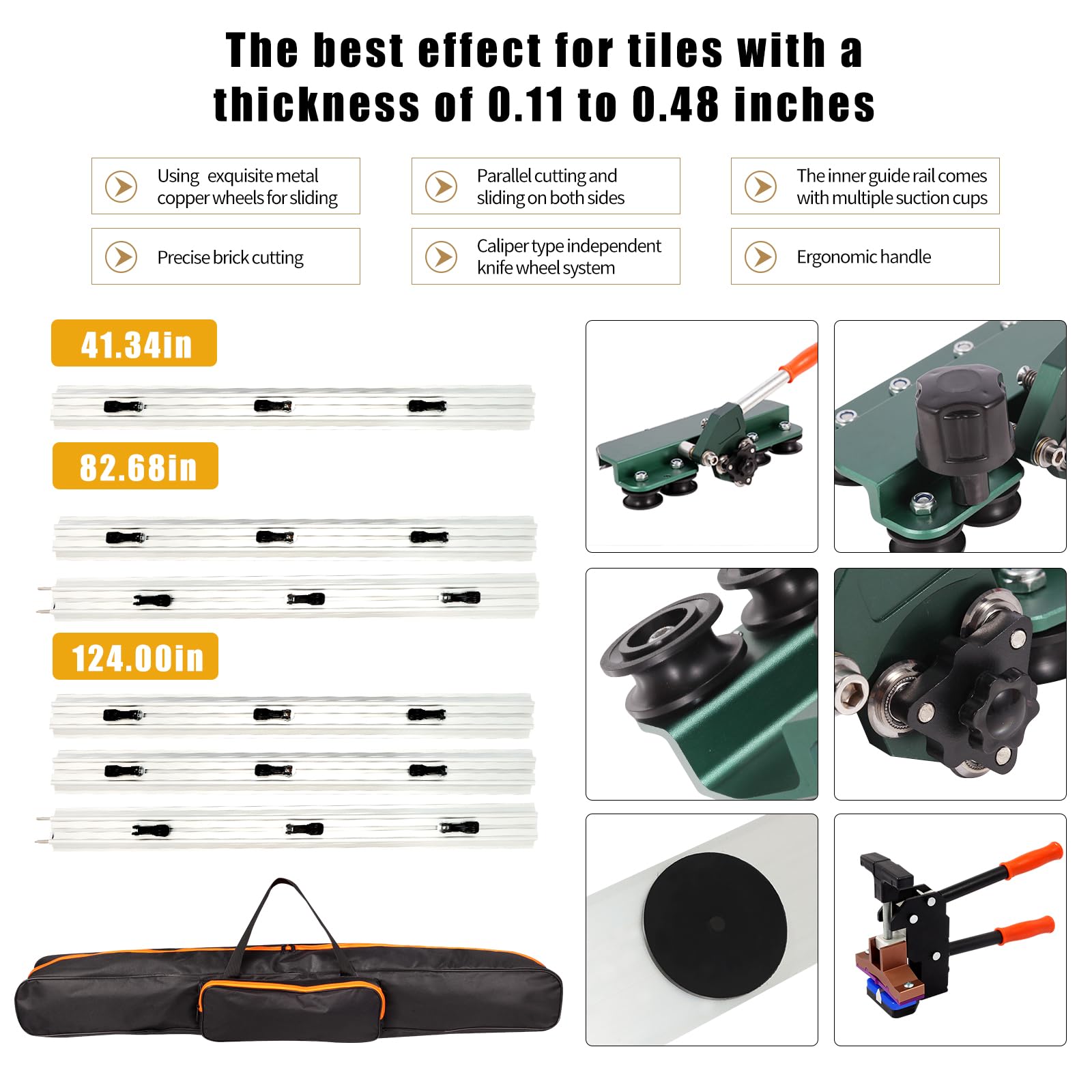 71-Inch Large Manual Tile Cutter - Heavy Duty Ceramic & Porcelain Tile Cutter with Built-in Suction Cups, Tile Pliers & 3 Push Knives - Cuts Up to 4.7-Inch Thick Tiles (Green) - Perfect for DIY Home Renovation, Bathroom & Kitchen Tile Installation