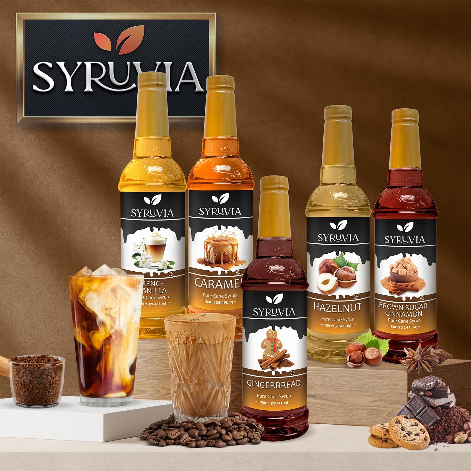 Premium Vanilla Syrup for Coffee - Barista Style, 25.4 fl oz (750ml) - Sweet Vanilla Flavor Coffee Syrup for Lattes, Cappuccinos, Iced Coffee & Baking - By Syruvia