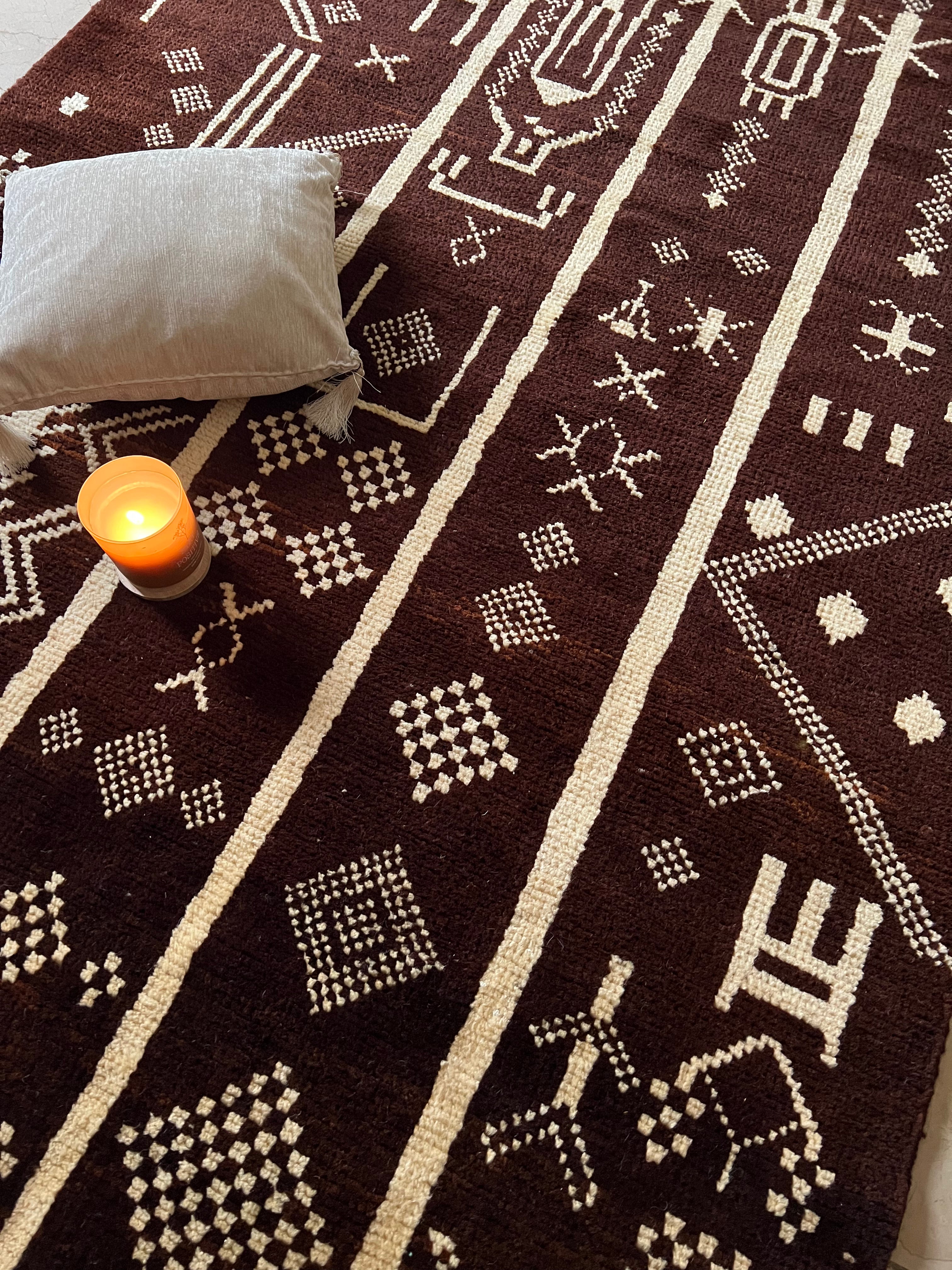 Premium Qehwi Berber Wool Rug - 6.1 x 4.1 Feet Handmade Moroccan Rug - Soft & Durable for Living Room, Bedroom, or Office Decor