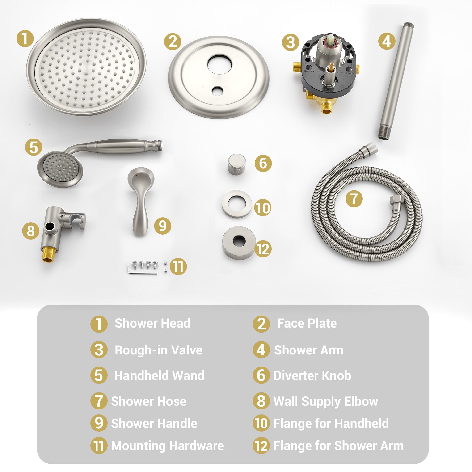Antique Brushed Nickel Rain Shower System Complete Set - DASAN AT209C-BN with 9