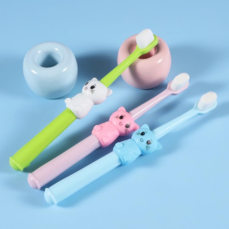 **Healifty 3-Pack Cartoon Cat Toddler Toothbrushes - Soft Bristle Kids Toothbrush Set for Home & Travel (5.51 Inch) - Perfect for Daily Brushing, School, and Family Trips**