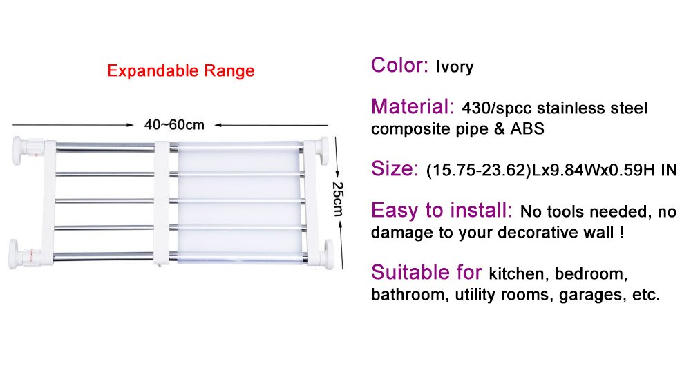 BAOYOUNI Expandable Closet Organizer - Adjustable Tension Shelf for Wardrobe, DIY Clothes Rack & Space Saver (15.75-23.62 Inches, Ivory) - Perfect for Bedroom Storage, Closet Organization & Small Space Solutions