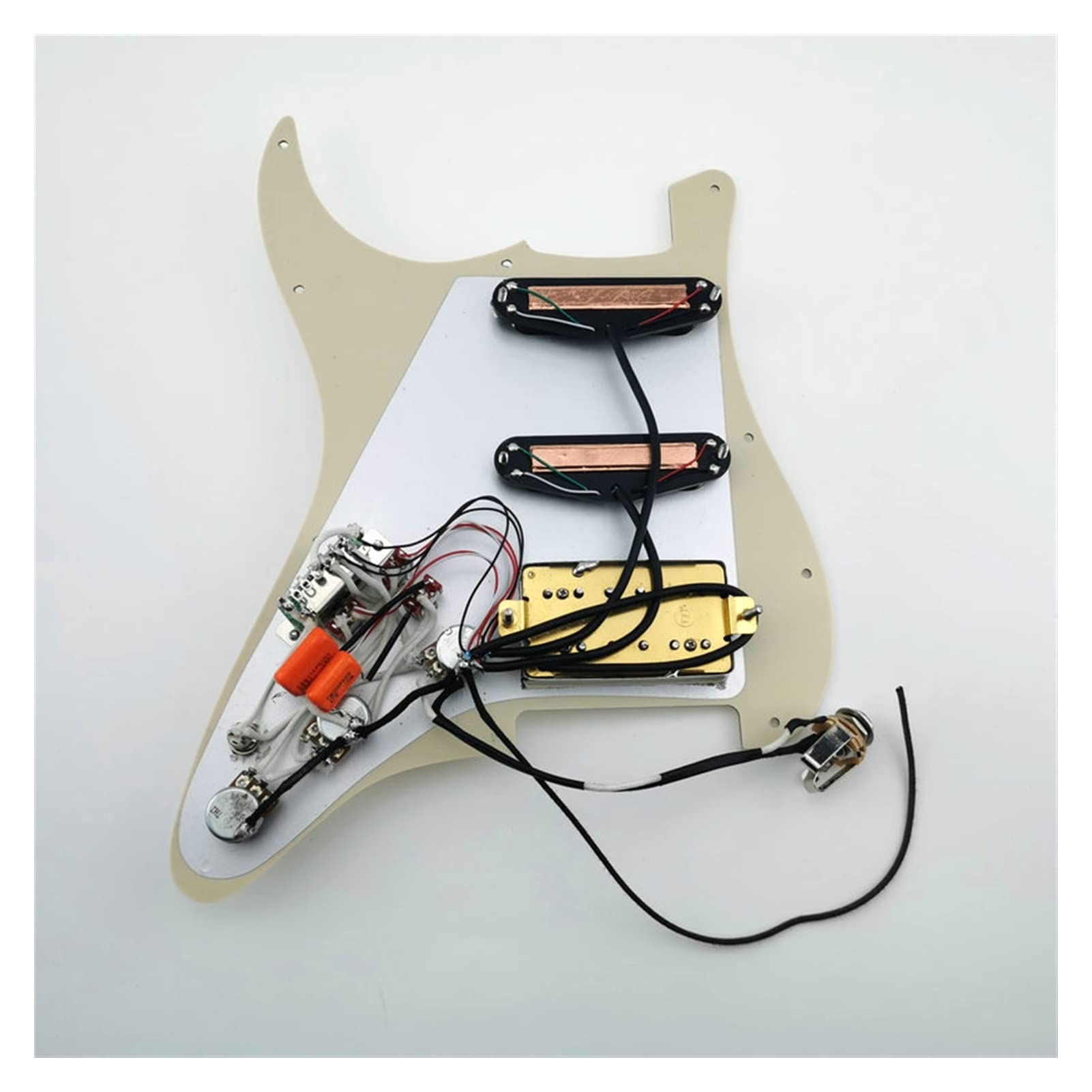 Premium Double Capacitor SSH Humbucker Pickups with Pickguard Wiring Kit - Compatible with Stratocaster Style Guitars - Perfect for Upgrading Tone & Reducing Noise in Rock, Blues & Jazz Performances