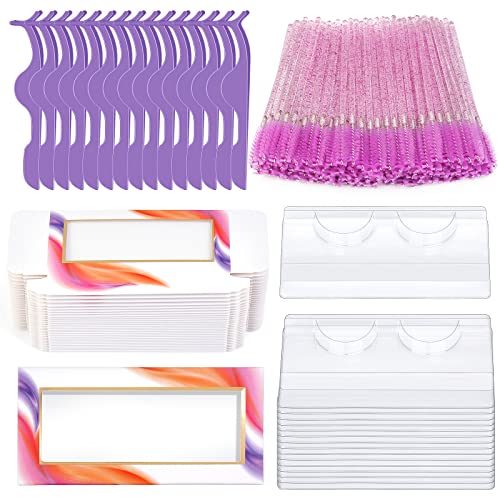 175-Piece Eyelash Extension Packaging Kit - 30 Empty Lash Boxes, 30 False Eyelash Trays, 15 Eyelash Tweezers & 100 Disposable Mascara Wands (White) - Perfect for Salon, Beauty Professionals & DIY Lash Artists