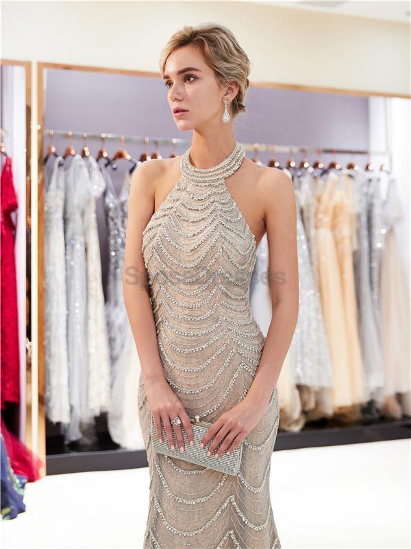 Elegant Halter Backless Beaded Mermaid Prom Dress for Evening Party & Special Occasions - Style 12032 | Perfect for Prom, Homecoming, Gala & Formal Events