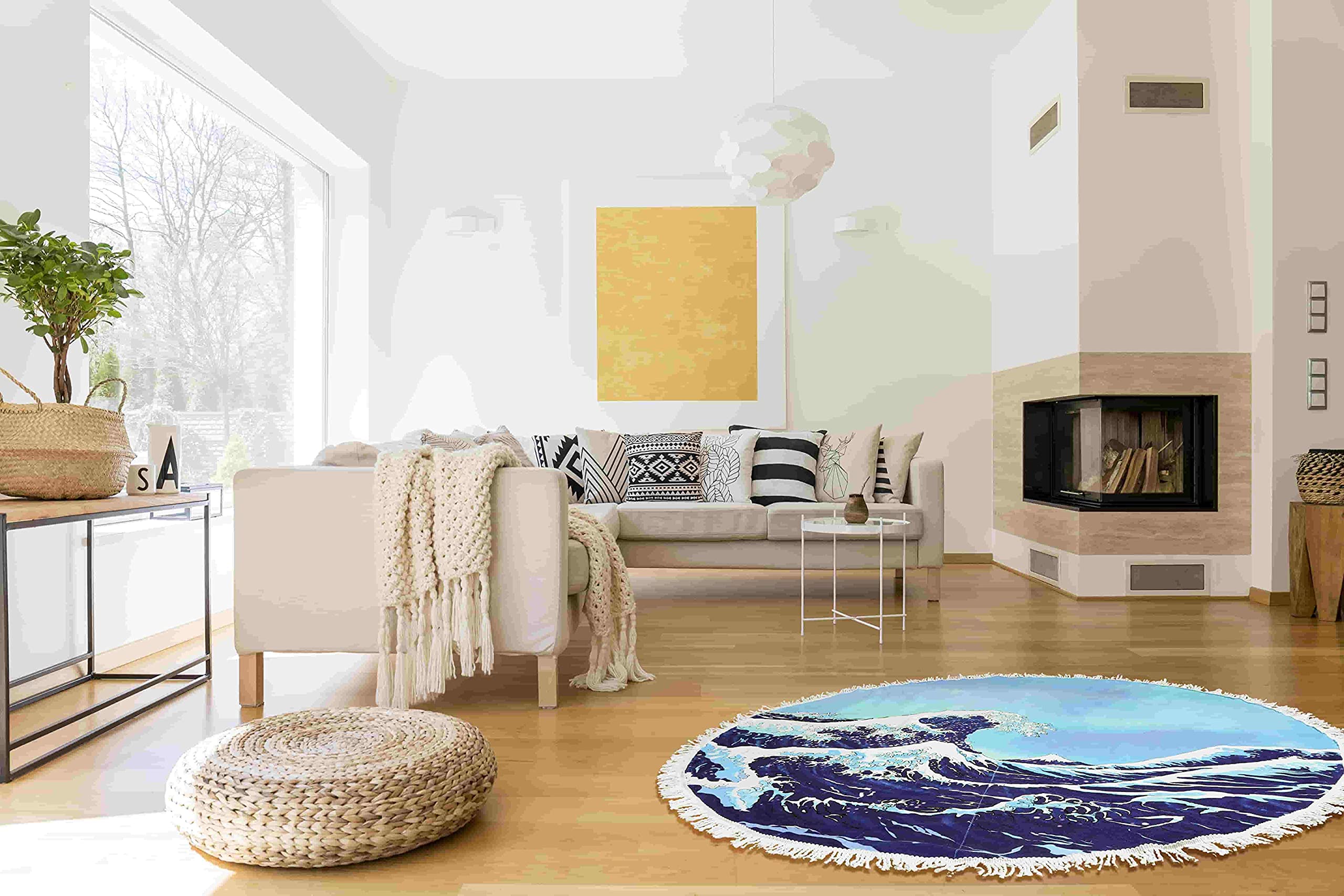 Violet Mist Blue Sea Wave Round Beach Blanket 60
