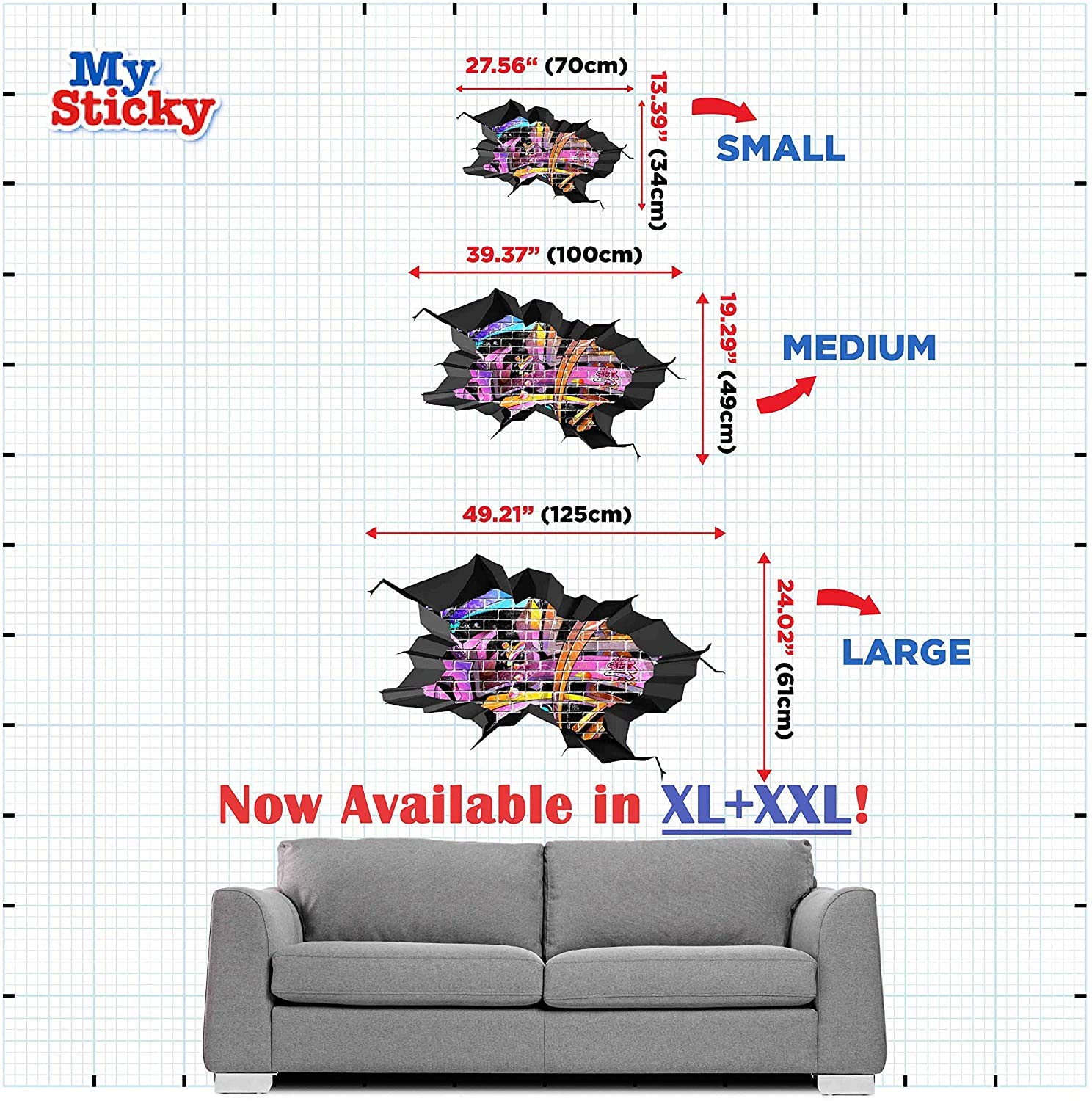 Custom 3D Graffiti Name Wall Decal - Personalized Vinyl Art Sticker | Removable & Reusable Peel and Stick Decor | No Border Room Art for Bedroom, Nursery, Kids Room, Office (MYS105-XLarge)