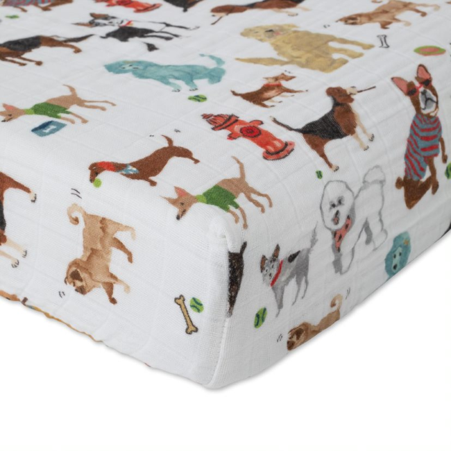 Little Unicorn Cotton Muslin Changing Pad Cover - Soft & Breathable Baby Changing Mat Cover for Nursery, Diaper Station - Perfect for Newborns & Toddlers (Woof Print)