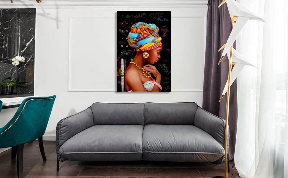 African Queen Wall Art - Framed Black Canvas Decor for Home & Office
