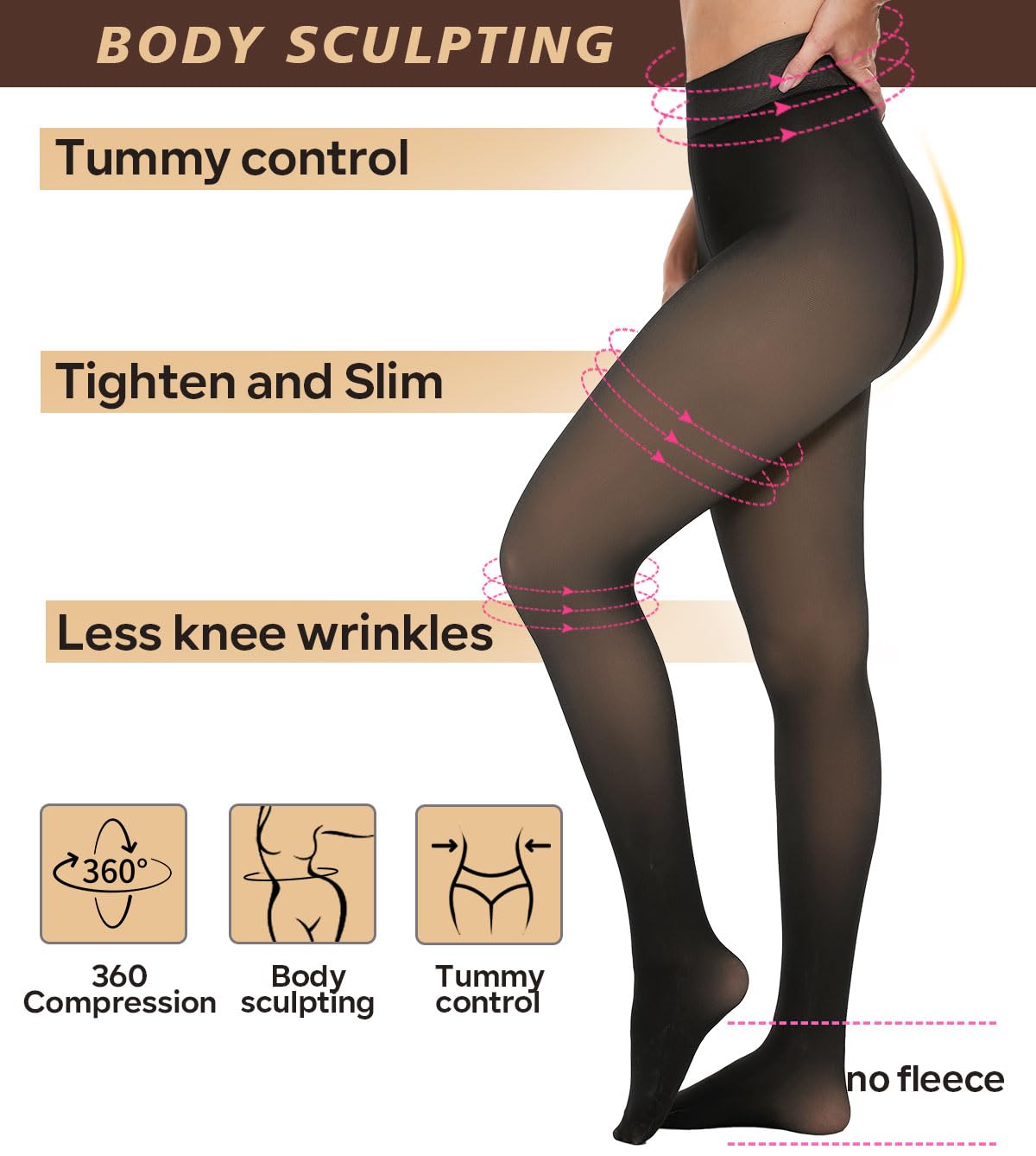 Women's Fleece Lined Tights - Black Warm Winter Leggings & Stockings | Sheer Thermal Tights for Cold Weather, Layering, Office Wear & Everyday Comfort