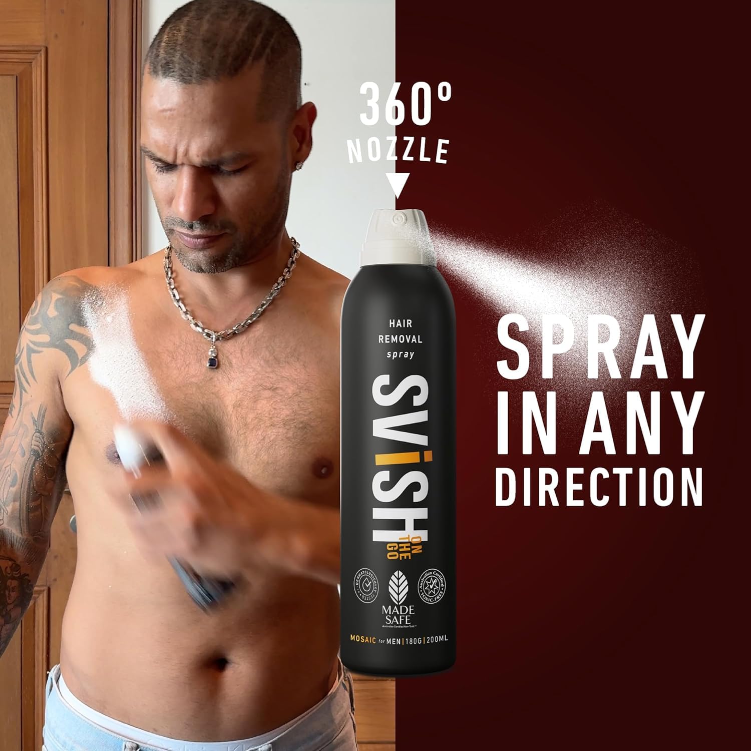 Smooth On The Go Hair Removal Spray for Men - 200ml | Painless Body Hair Removal Cream for Back, Chest, Legs, Arms & Sensitive Areas | Includes Post Hair Removal Soothing Cream (50g) | Perfect for Travel, Gym & Quick At-Home Hair Removal