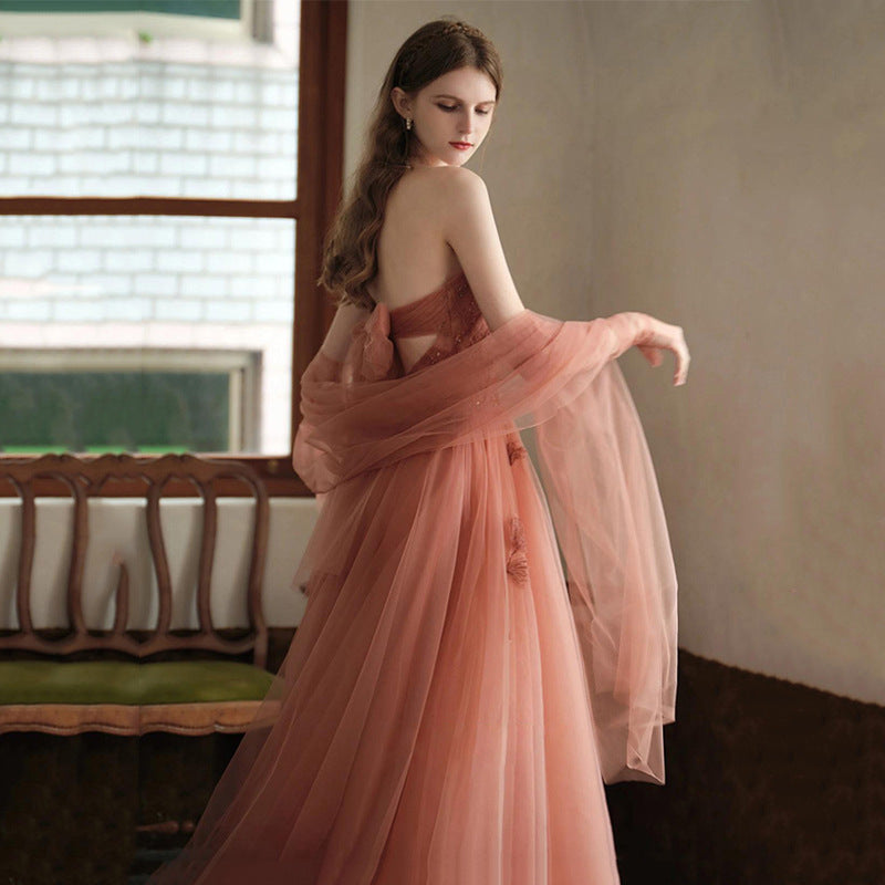Elegant A-Line Tulle Long Prom Dress with Short Sleeves - Formal Evening Gown for Homecoming, Wedding, and Special Occasions - Style 504