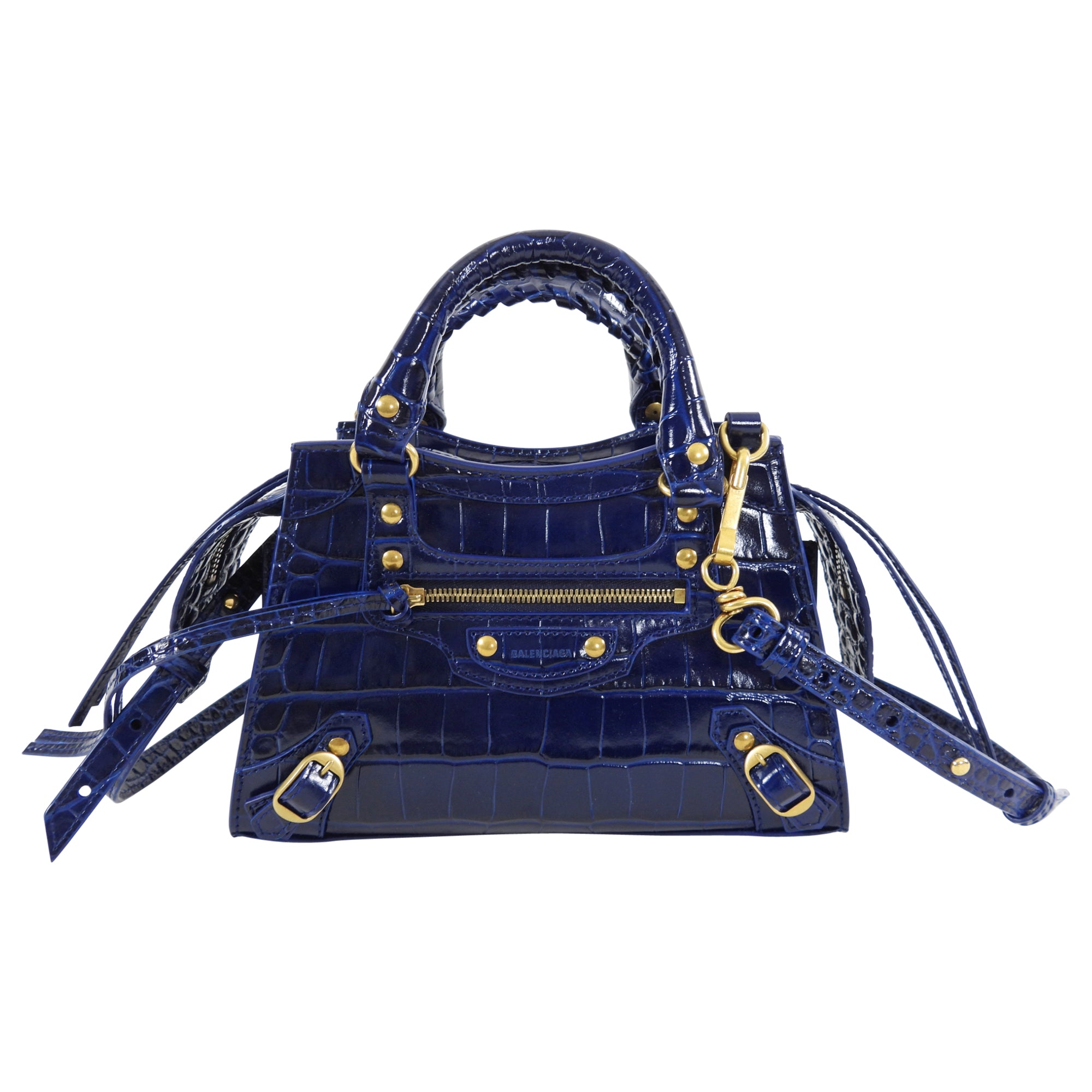 Balenciaga Navy Neo Classic Mini Bag - Crocodile Embossed Leather Crossbody Bag for Women | Perfect for Parties, Date Nights & Everyday Use