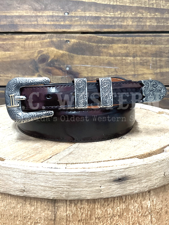 Lucchese W03106 6301 36 Genuine Goat Leather Tapered Belt in Black Cherry - Size 36 | Western Style Accessory for Men | Perfect for Cowboy Boots, Jeans & Casual Outfits