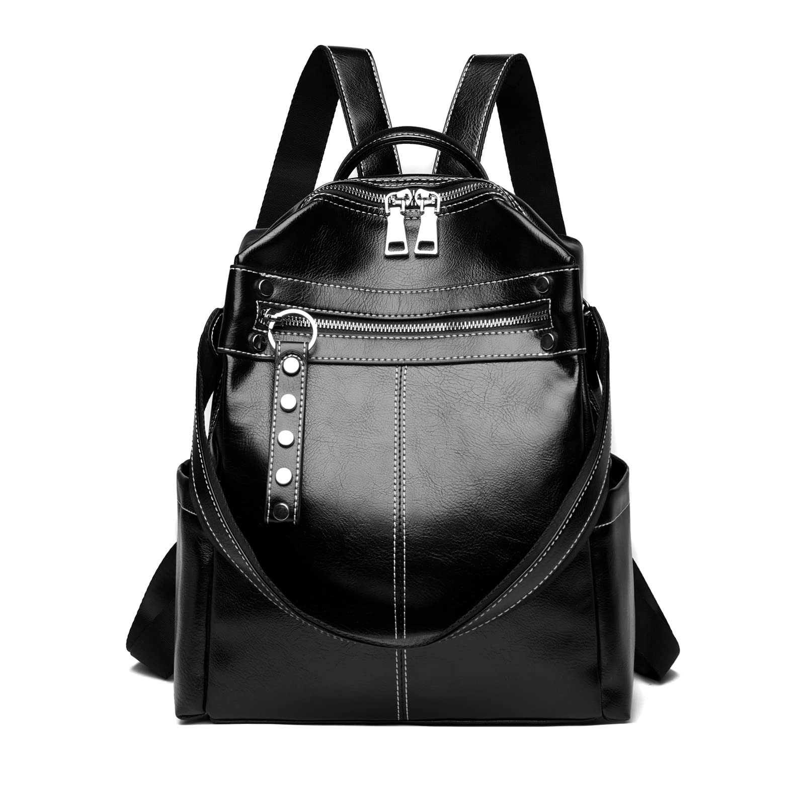 Women's PU Leather Convertible Backpack Purse - Multipurpose Fashion Satchel Handbag & Shoulder Bag for Travel, Work & Daily Use (Black)