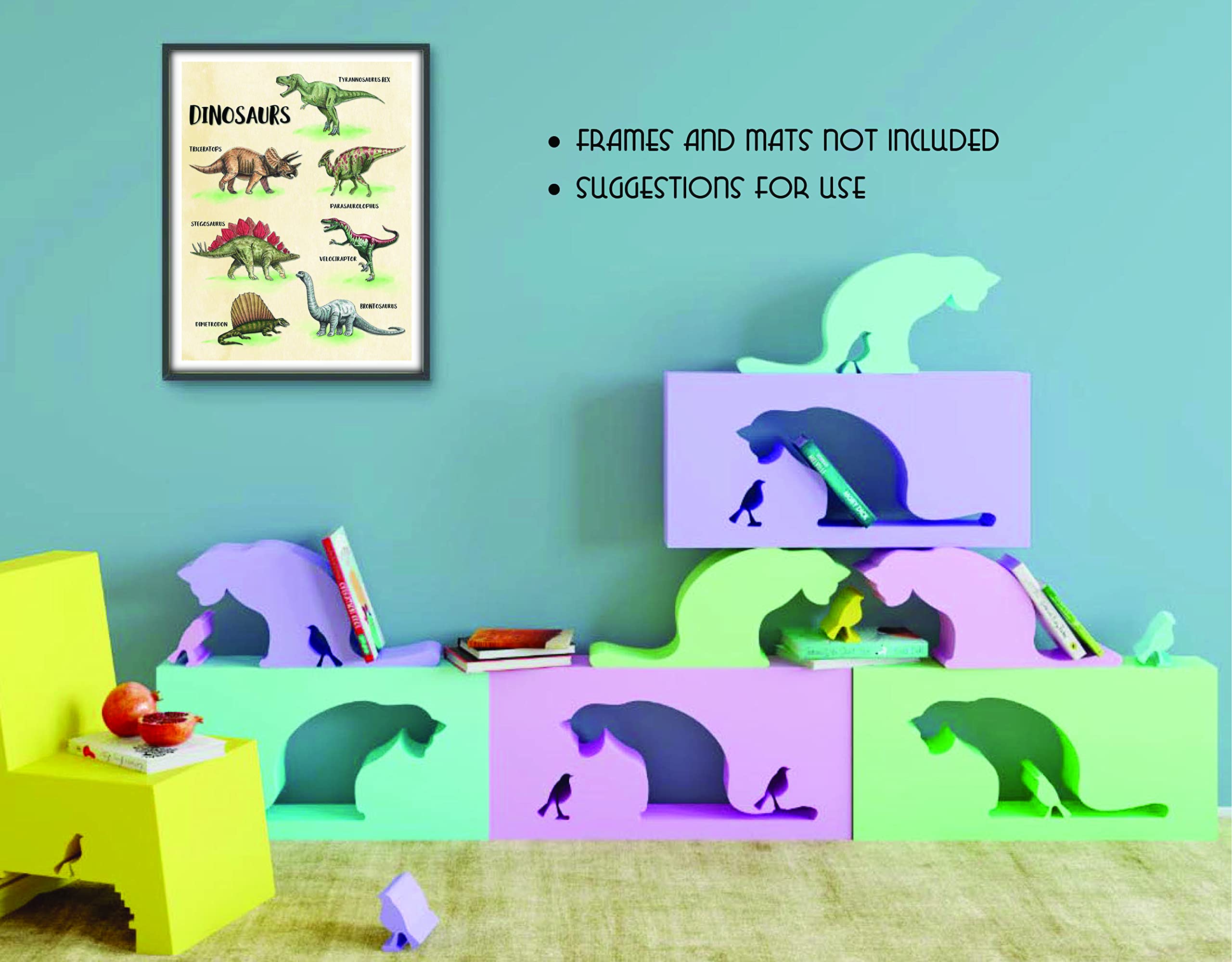 Dinosaur Wall Art Print - 11x14 Inches Unframed Canvas Poster - Kids Room Decor, Nursery, Bedroom & Playroom Wall Decoration